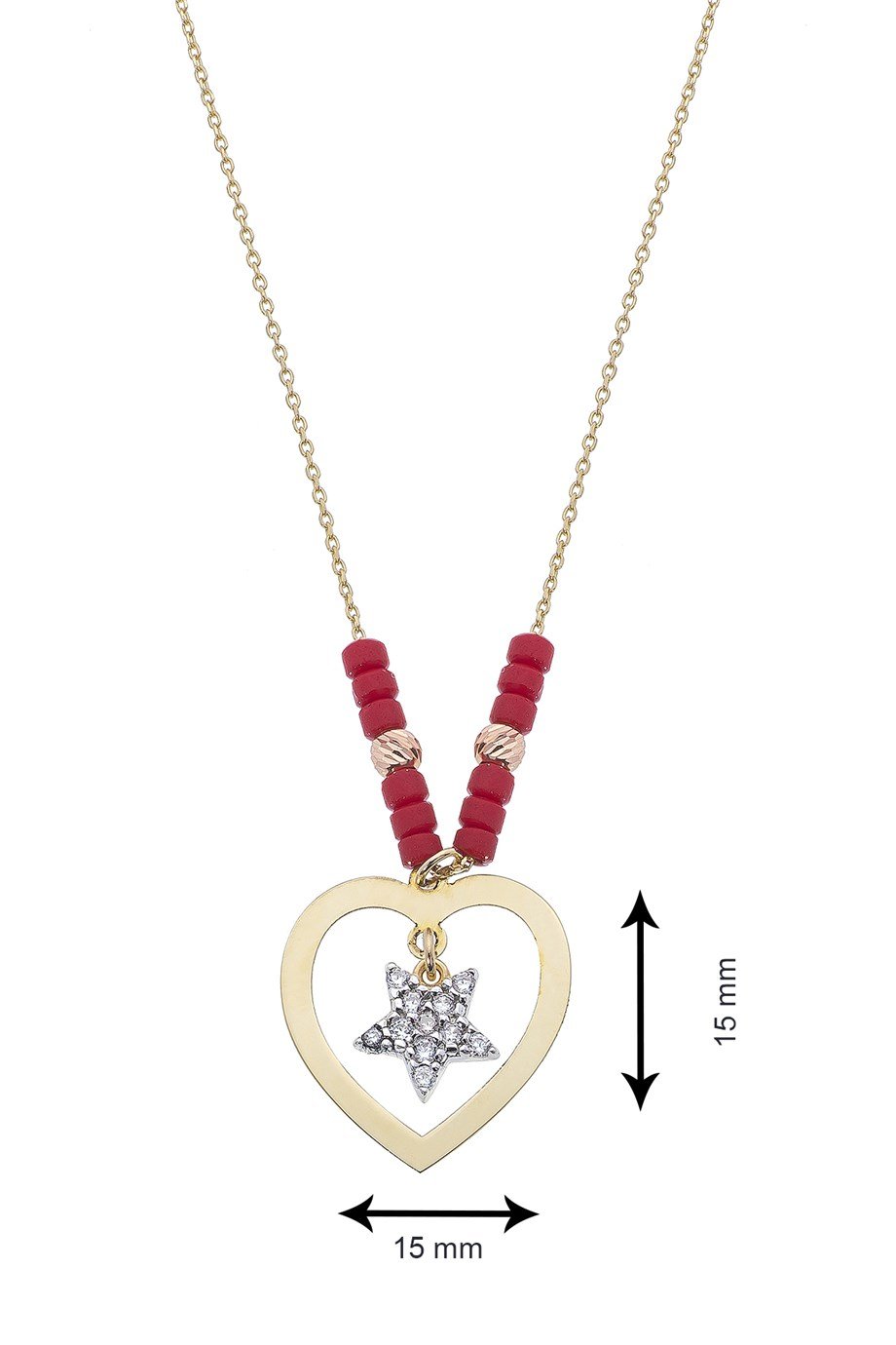 Doğal Taşlı Parlak Kalp 14 Ayar Altın Kadın Kolye
