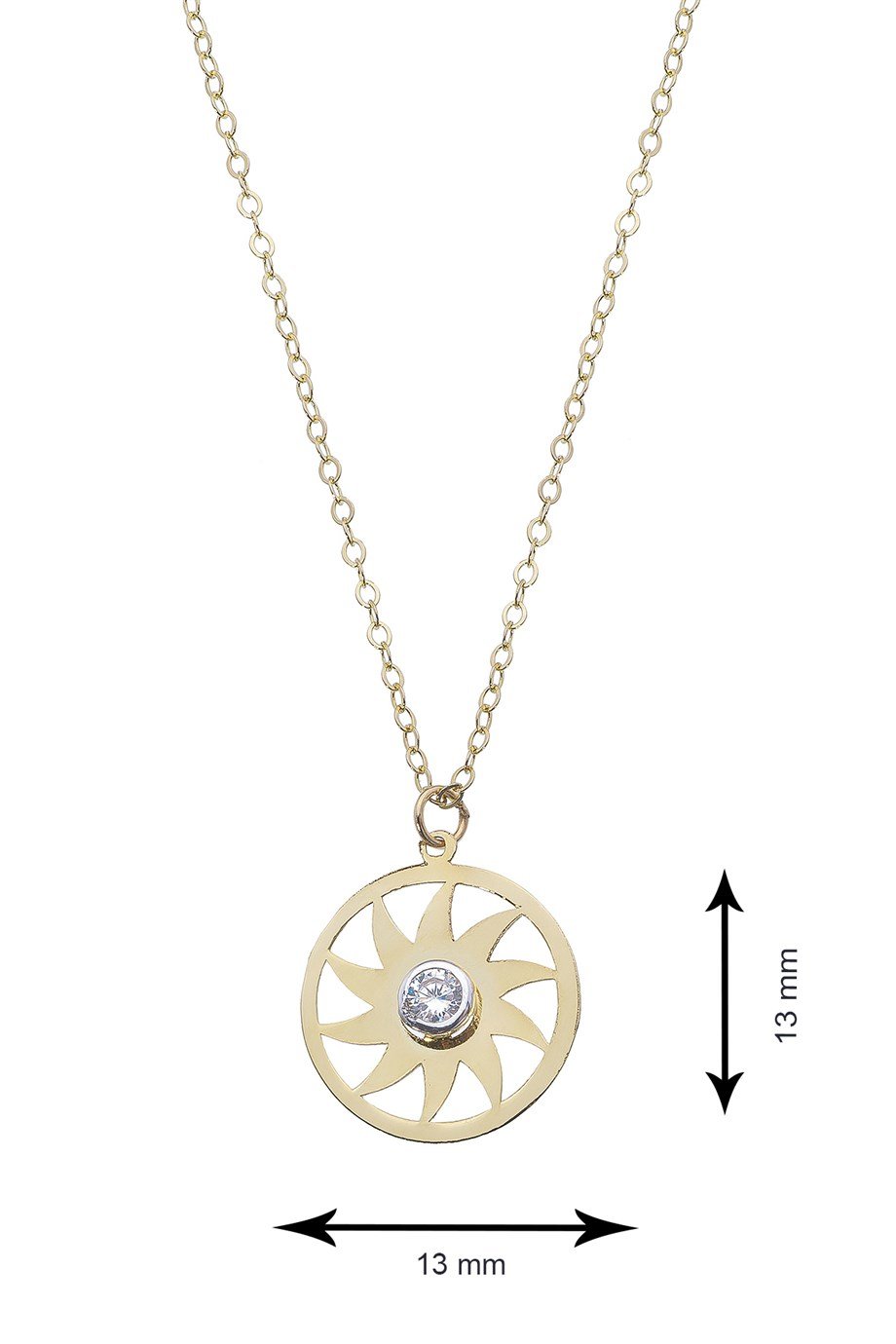 Güneş Modelli ve Zirkon Taşlı Zarif 14 Ayar Altın Kadın Kolyesi