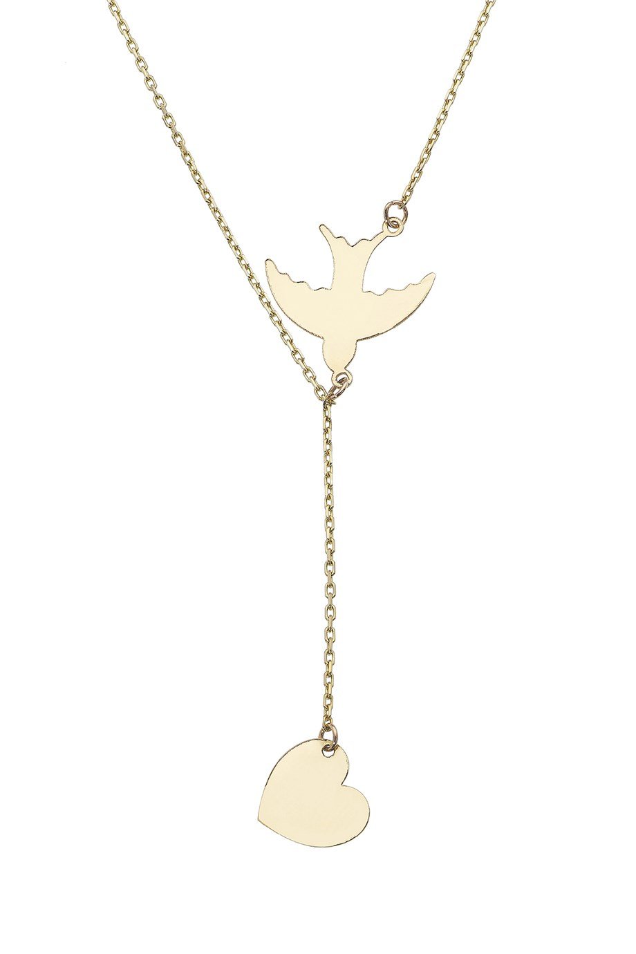 Kırlangıçlı Kalp 14 Ayar Altın Kadın Kolye