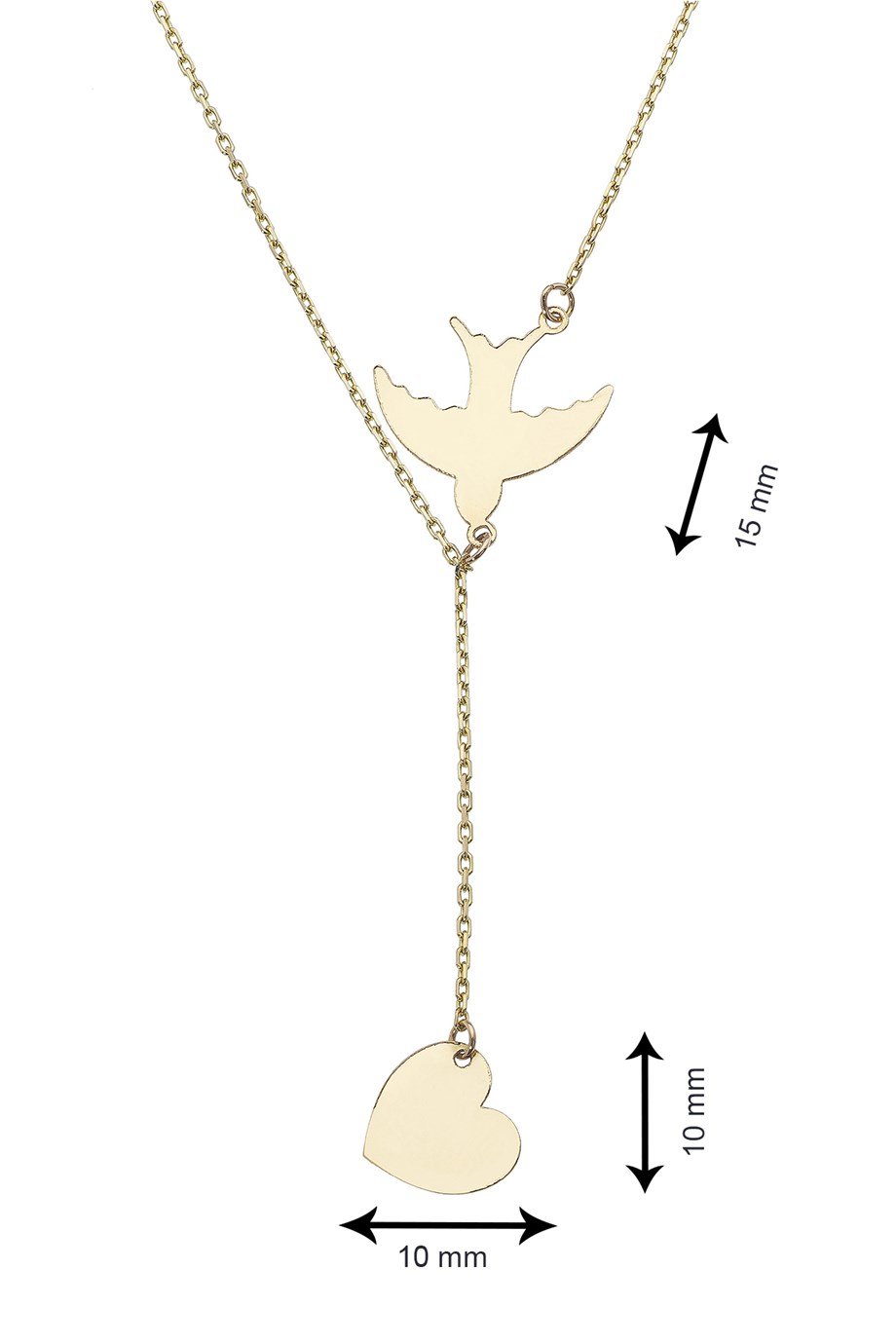 Kırlangıçlı Kalp 14 Ayar Altın Kadın Kolye