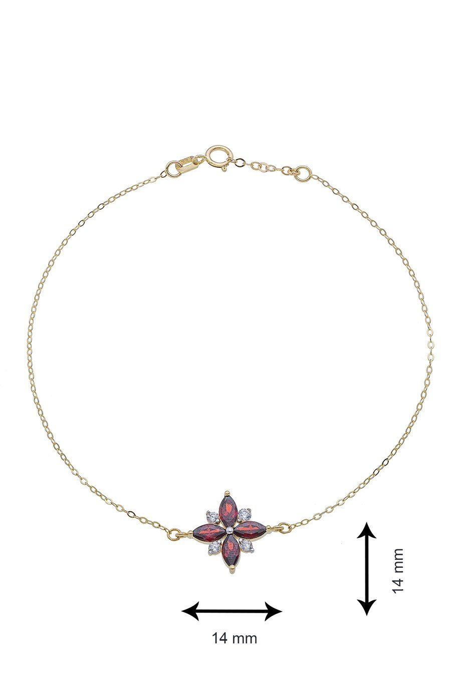 Kırmızı Markiz Taşlı 14 Ayar Altın Bileklik