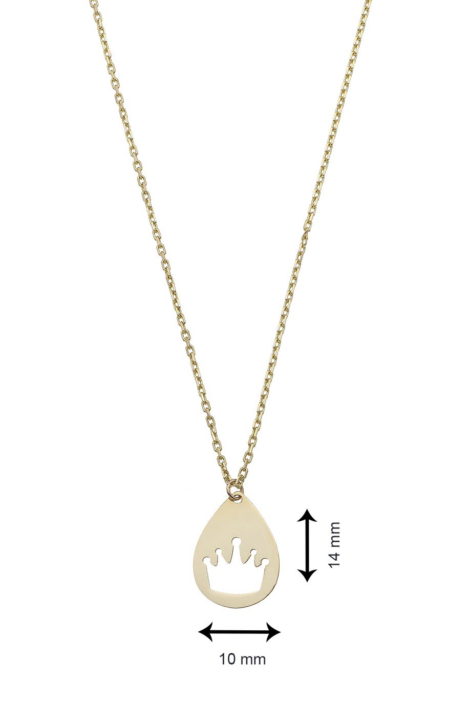 Kral Taçlı Damla 14 Ayar Altın Sade Kadın Kolye