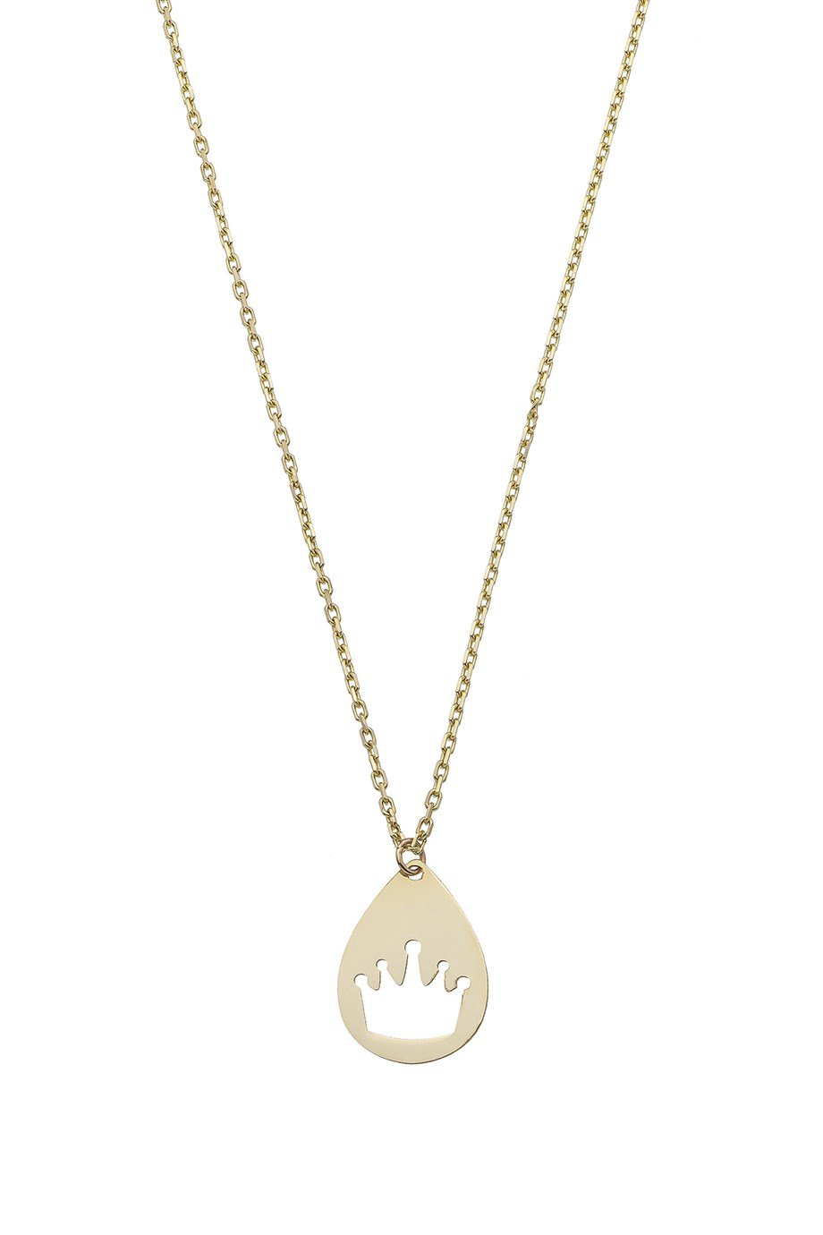 Kral Taçlı Damla 14 Ayar Altın Sade Kadın Kolye