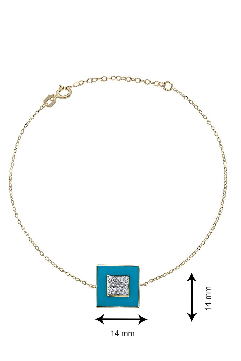 Mavi Kare Taşlı Ve Mineli 14 Ayar Altın Bileklik