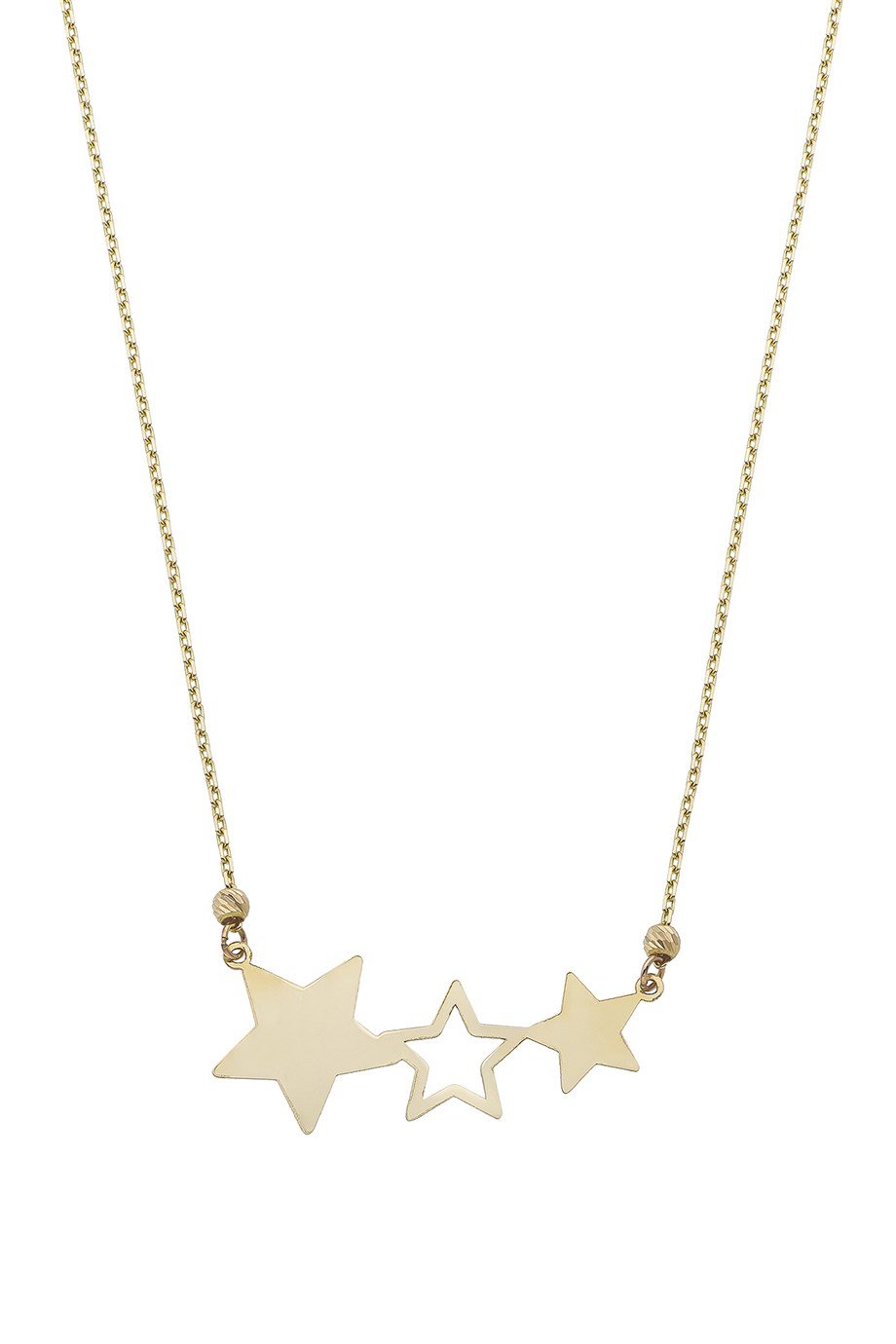 Modern Tasarımlı 3 Yıldızlı 14 Ayar Altın Kolye