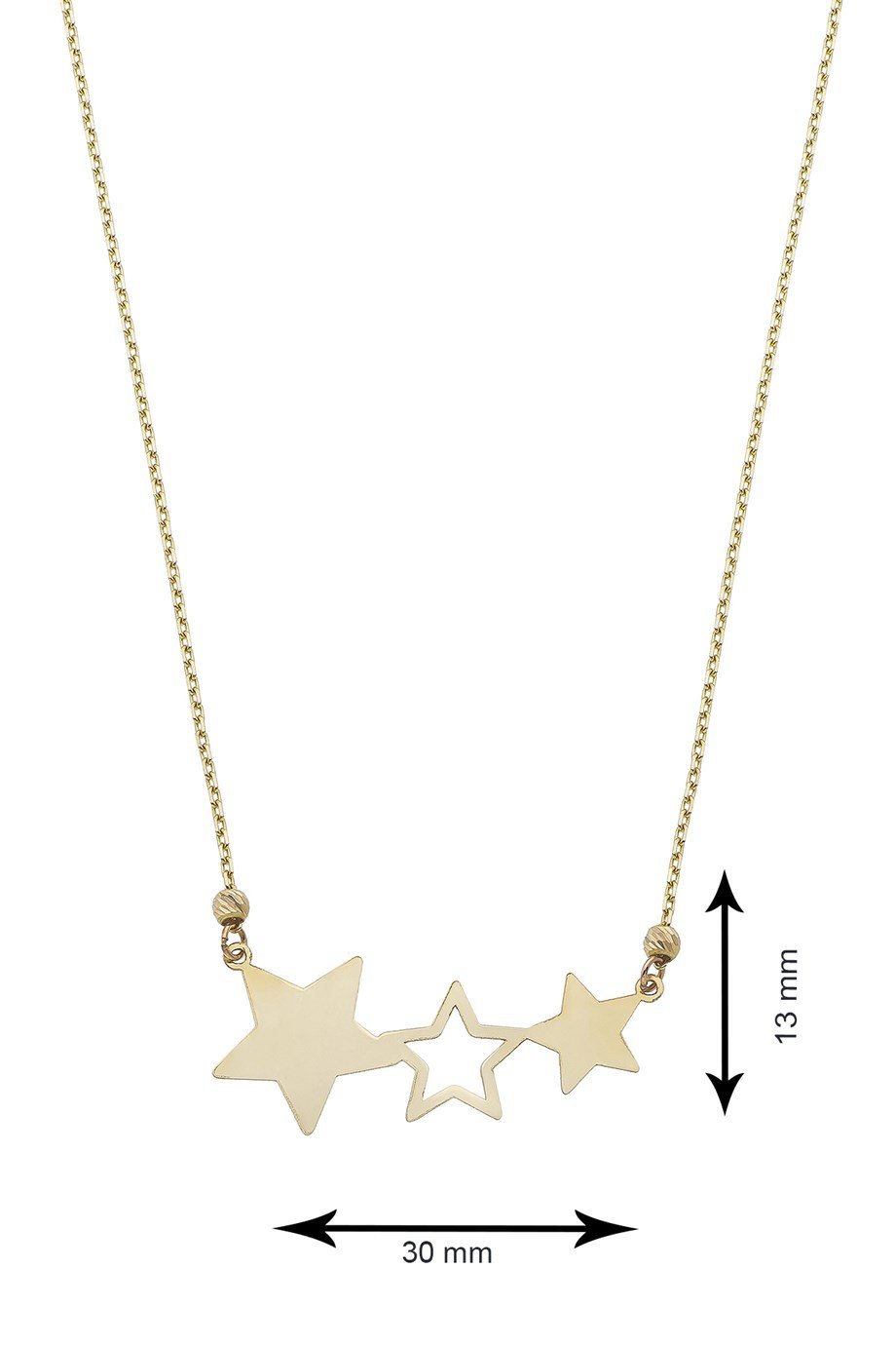 Modern Tasarımlı 3 Yıldızlı 14 Ayar Altın Kolye