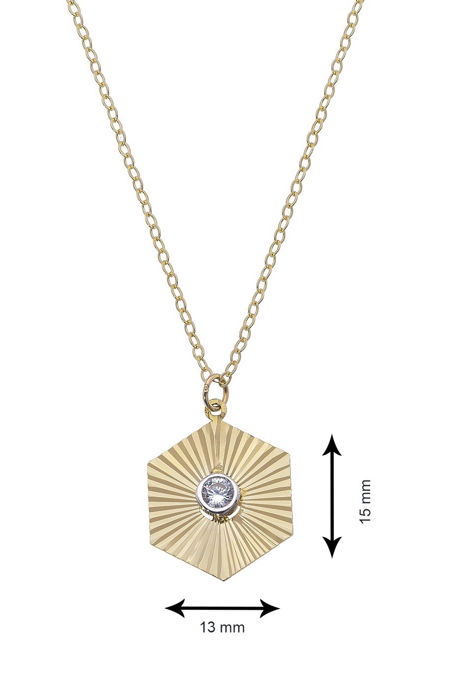 Modern Taşlı Altıgen 14 Ayar Altın Kolye