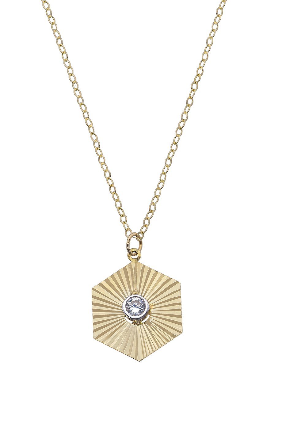 Modern Taşlı Altıgen 14 Ayar Altın Kolye