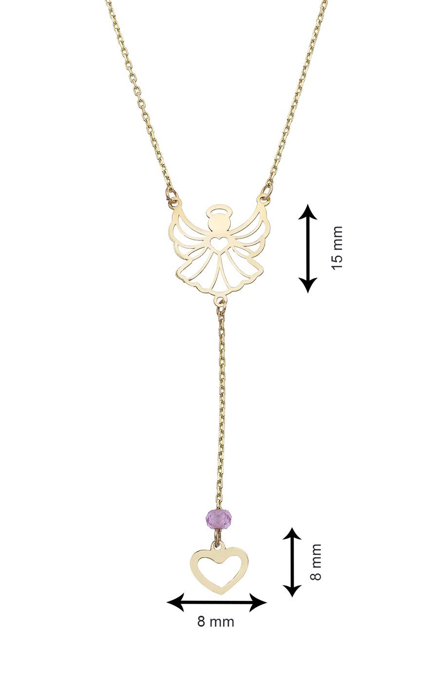 Sallantılı Melek Kalpli 14 Ayar Altın Kolye