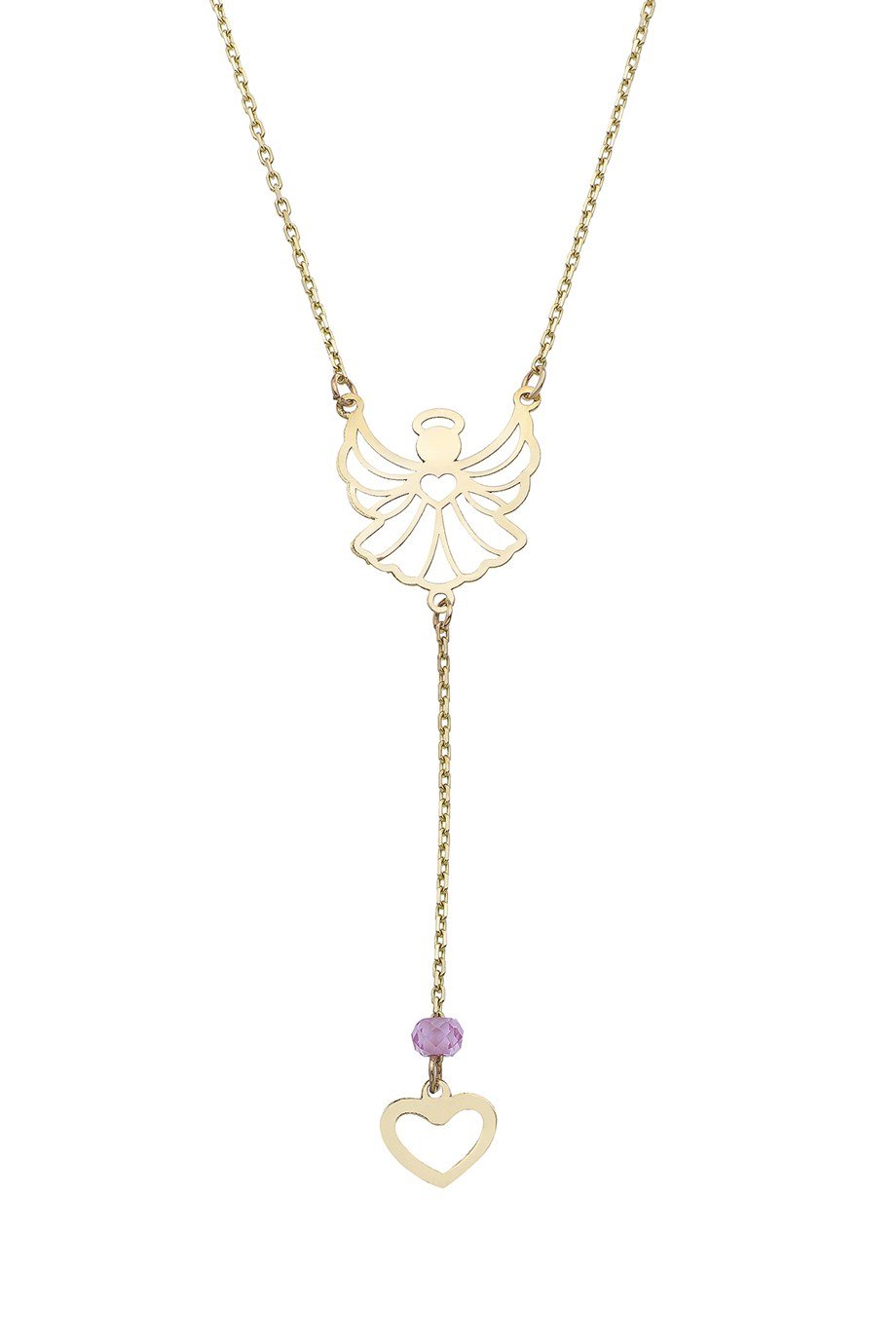 Sallantılı Melek Kalpli 14 Ayar Altın Kolye