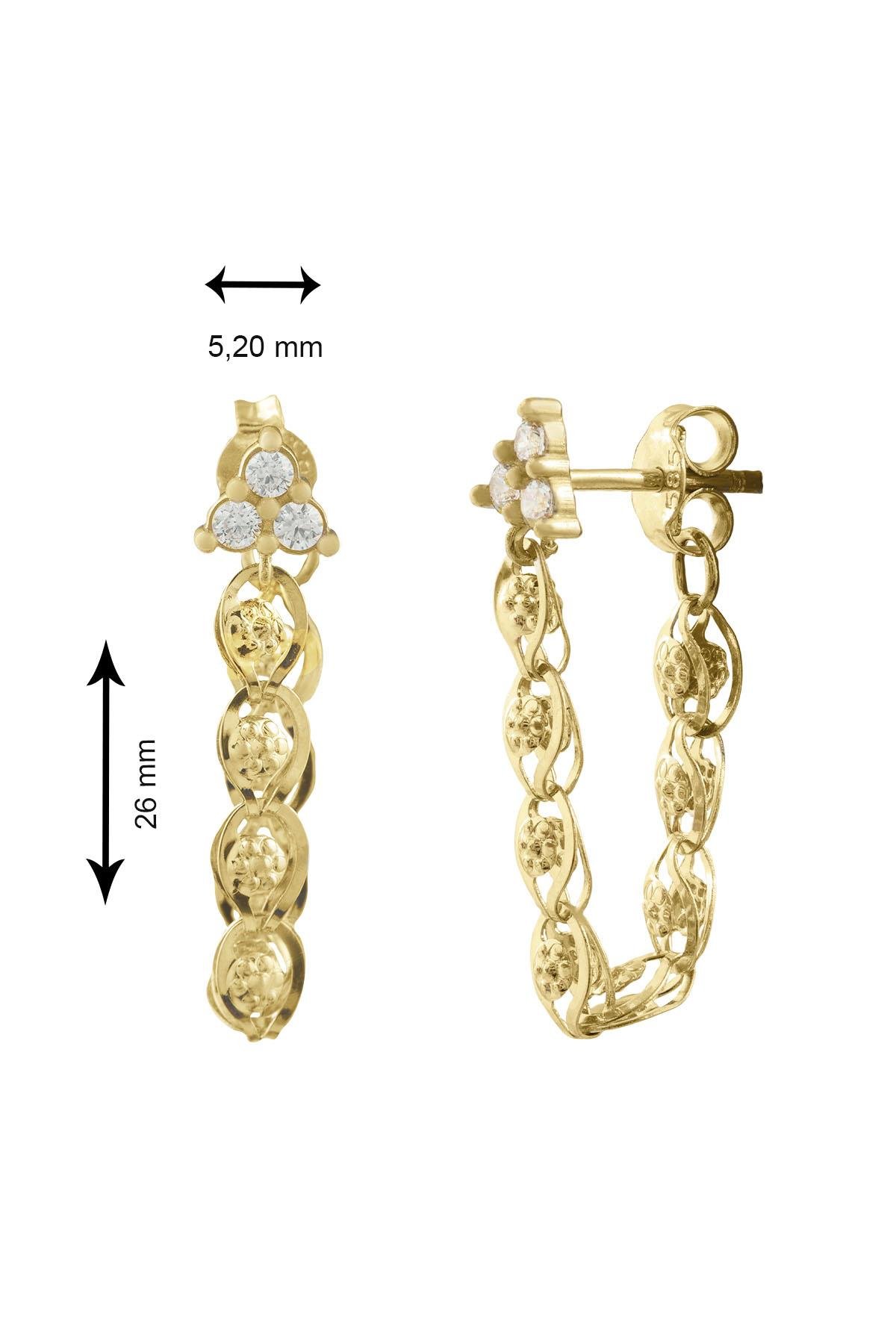 Üzüm Zincirli Üçgen Taşlı Küpe