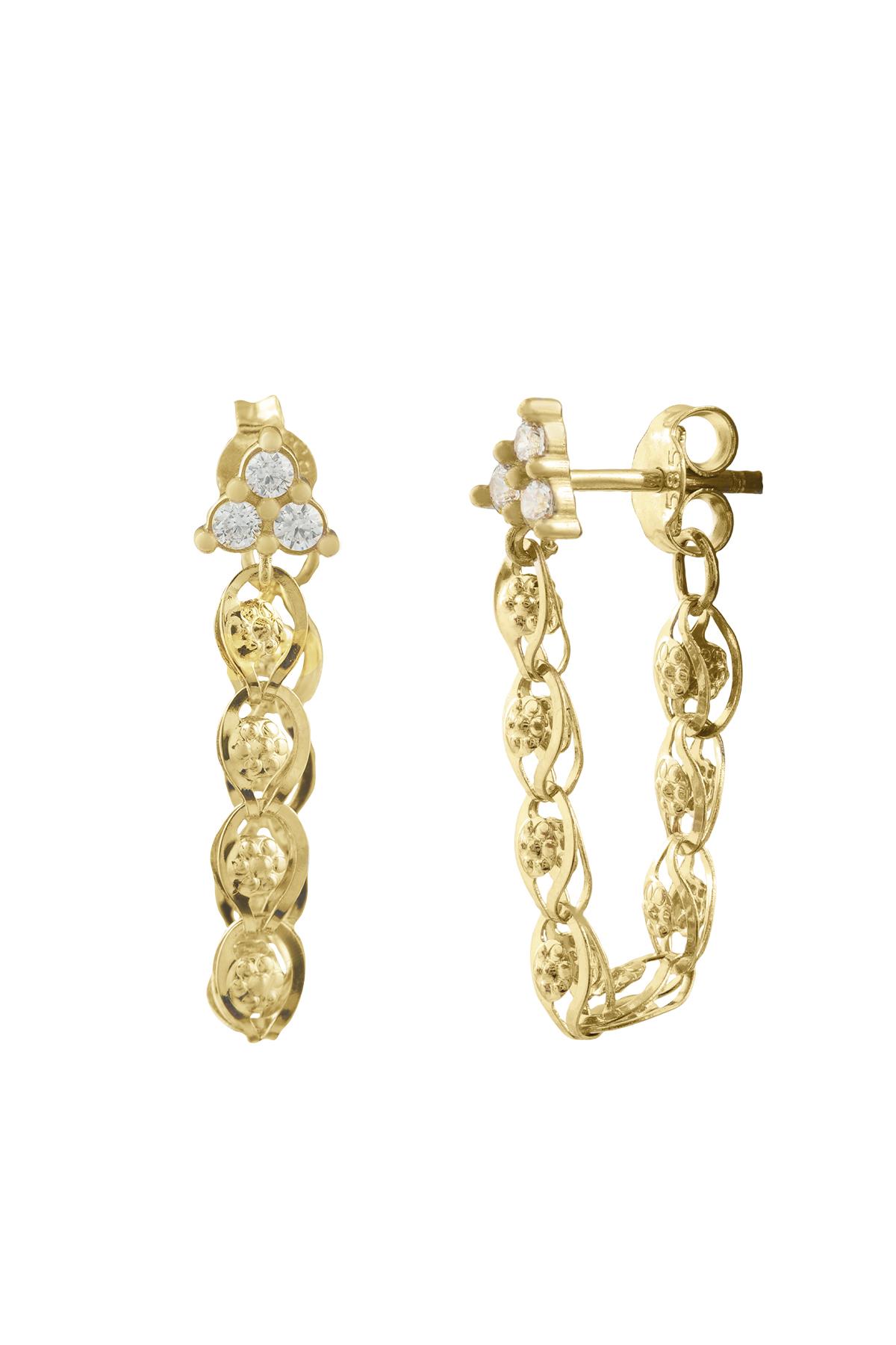 Üzüm Zincirli Üçgen Taşlı Küpe