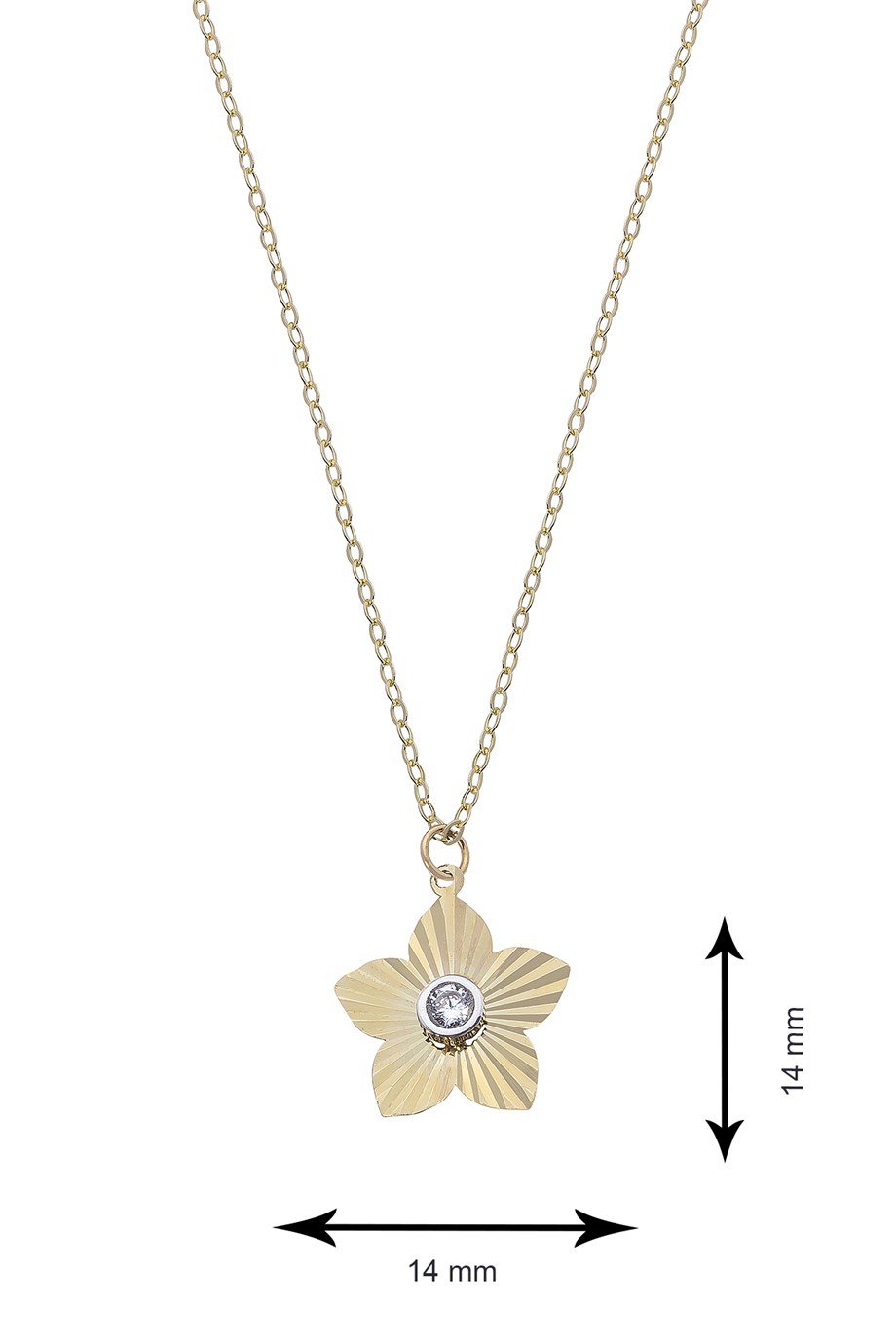 Zarif Zirkon Taşlı Çiçek Modeli 14 Ayar Altın Kolye