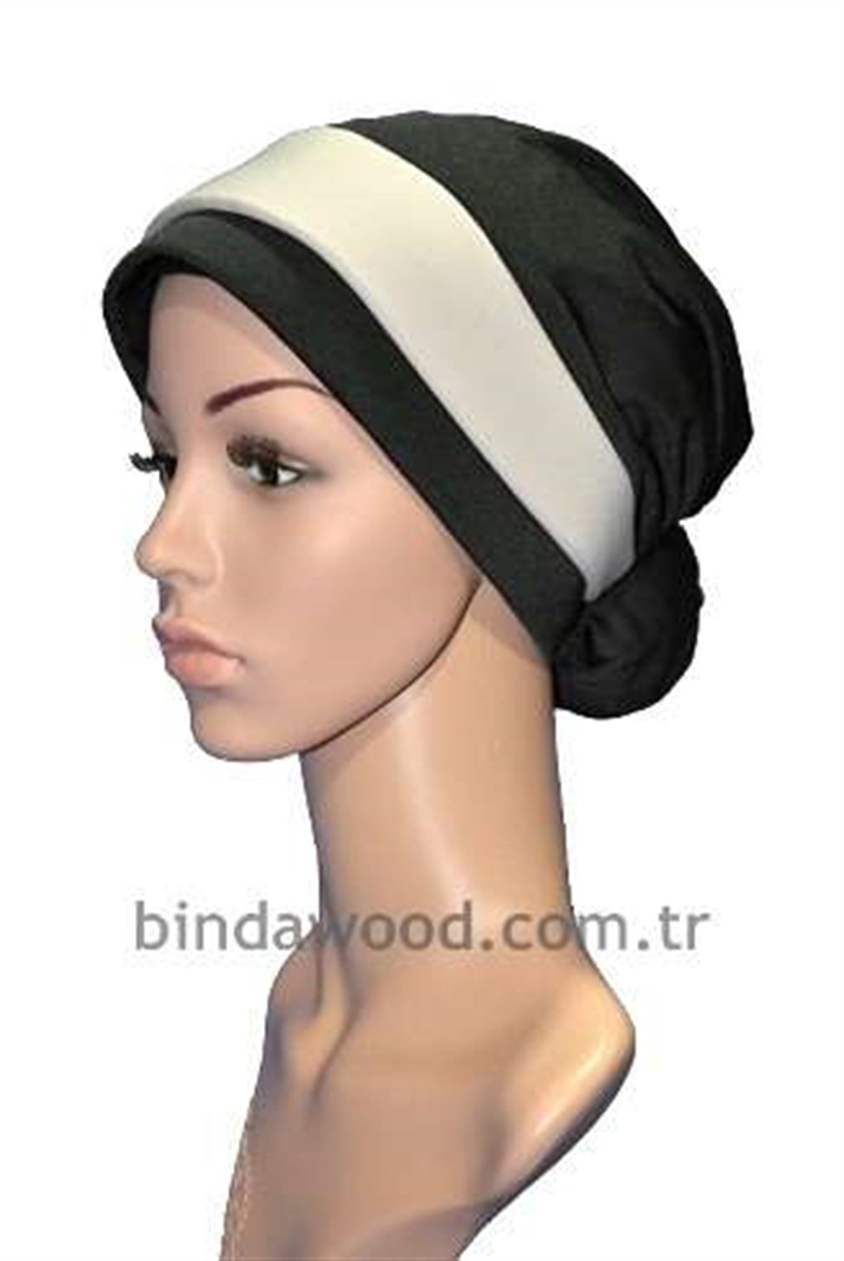 Açık Krem Bantlı Topuzlu Siyah Abiye Türban Bone