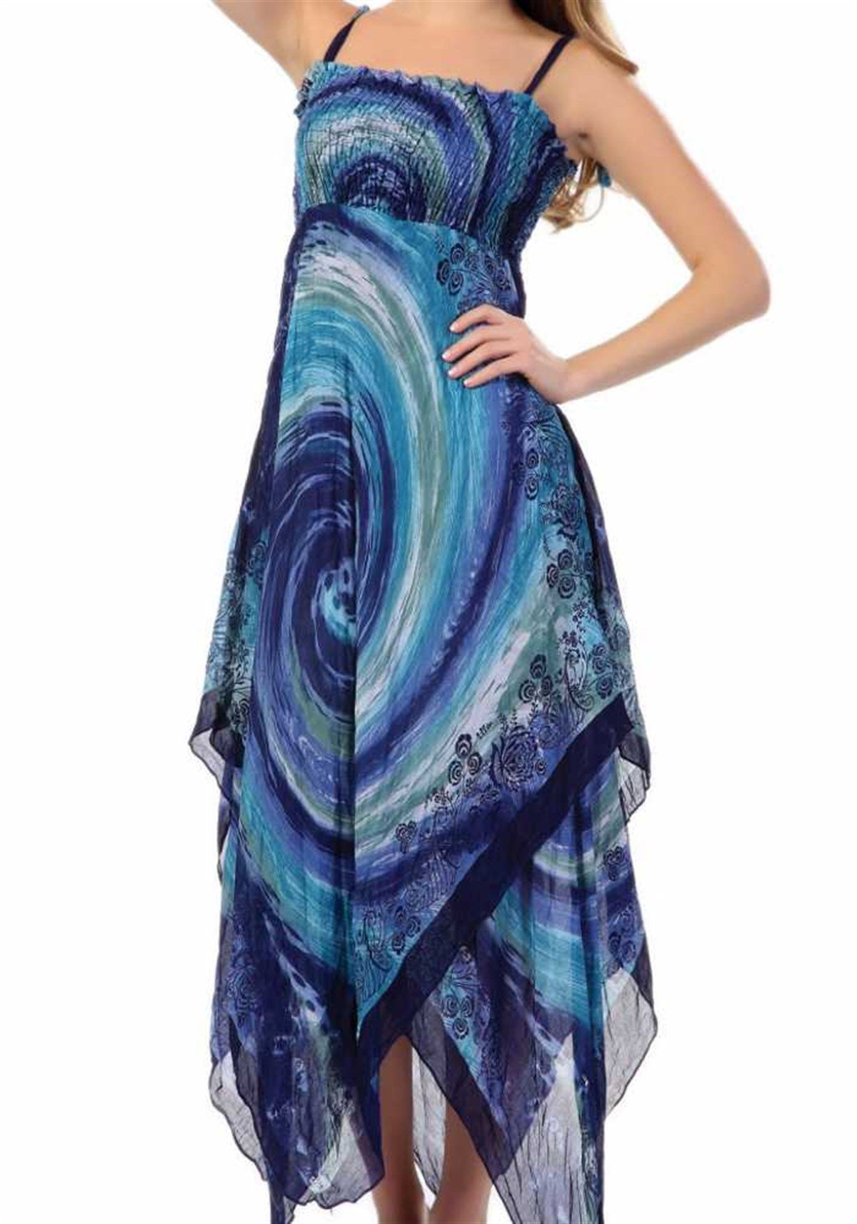 Askılı Straplez Elbise Mavi