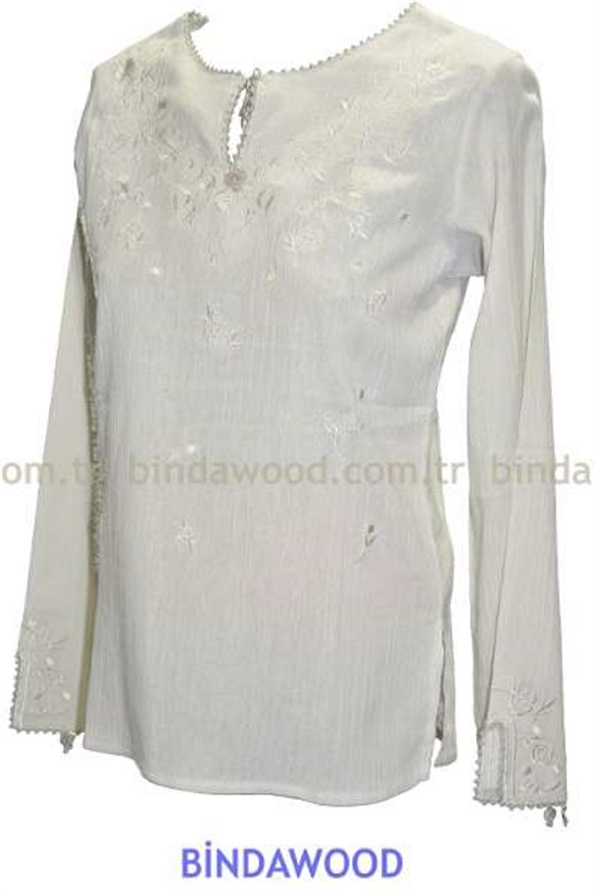 Bluz Nakışlı Pamuklu Açık Bej