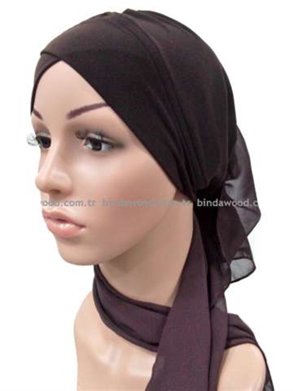 Çapraz Kahverengi Model Şallı Hazır Türban