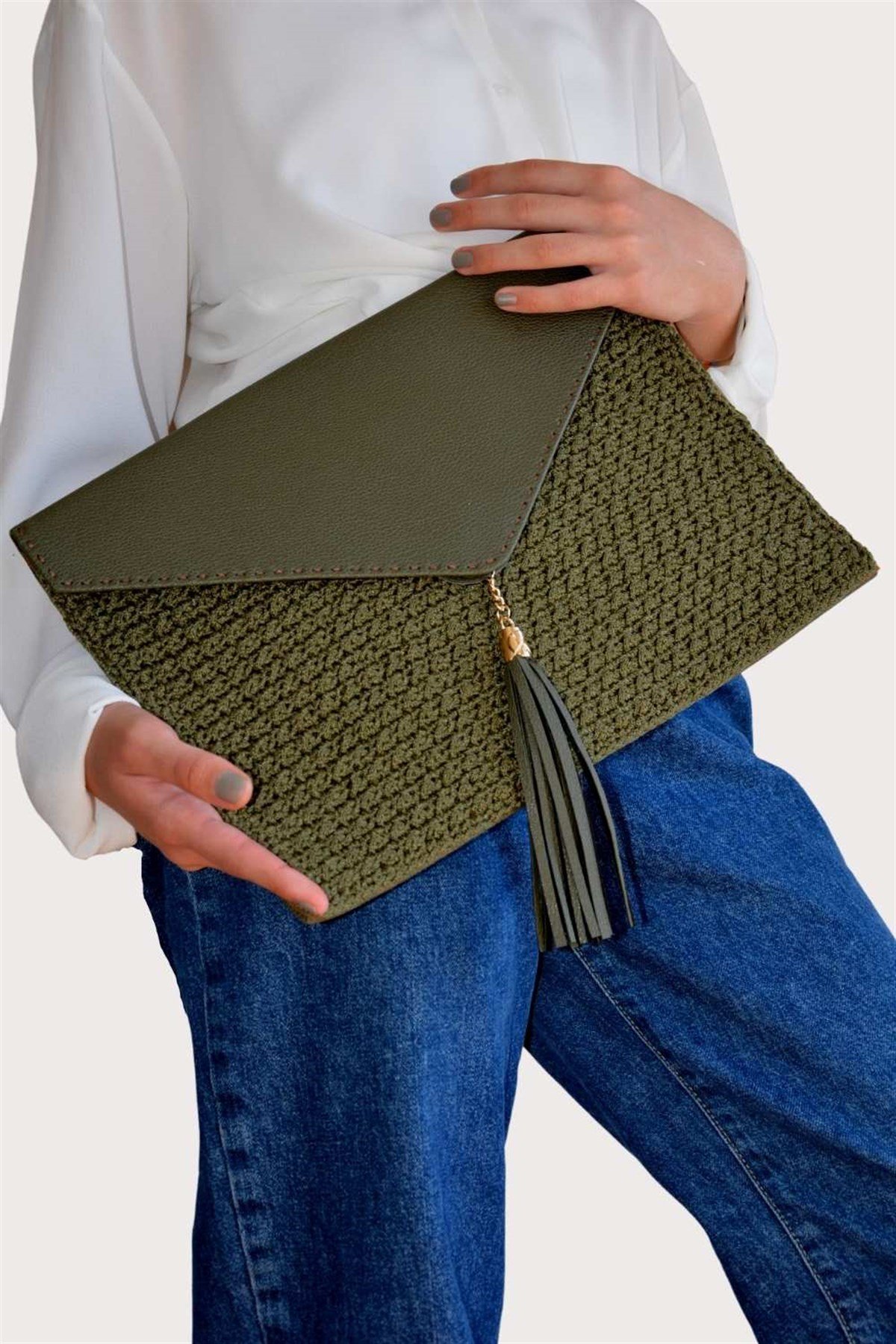 Clutch Çanta Örme Eğrelti Yeşili