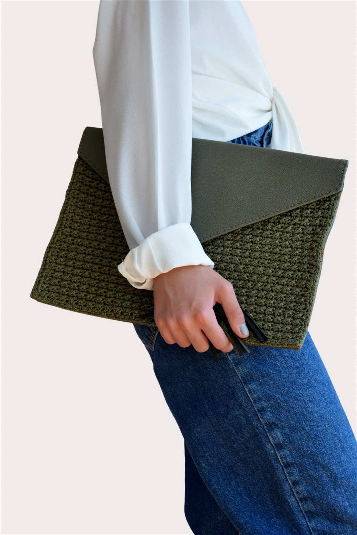 Clutch Çanta Örme Eğrelti Yeşili