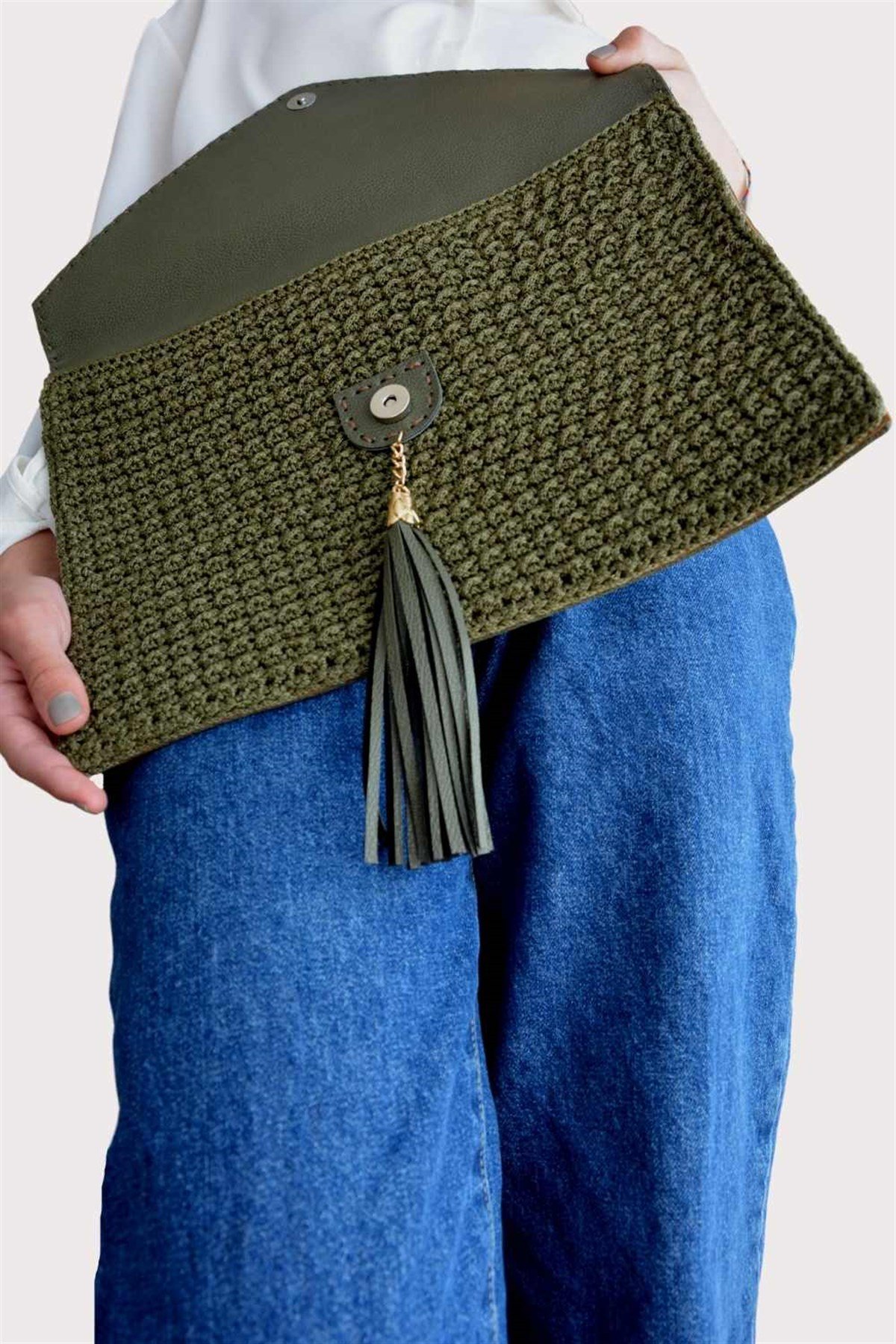 Clutch Çanta Örme Eğrelti Yeşili