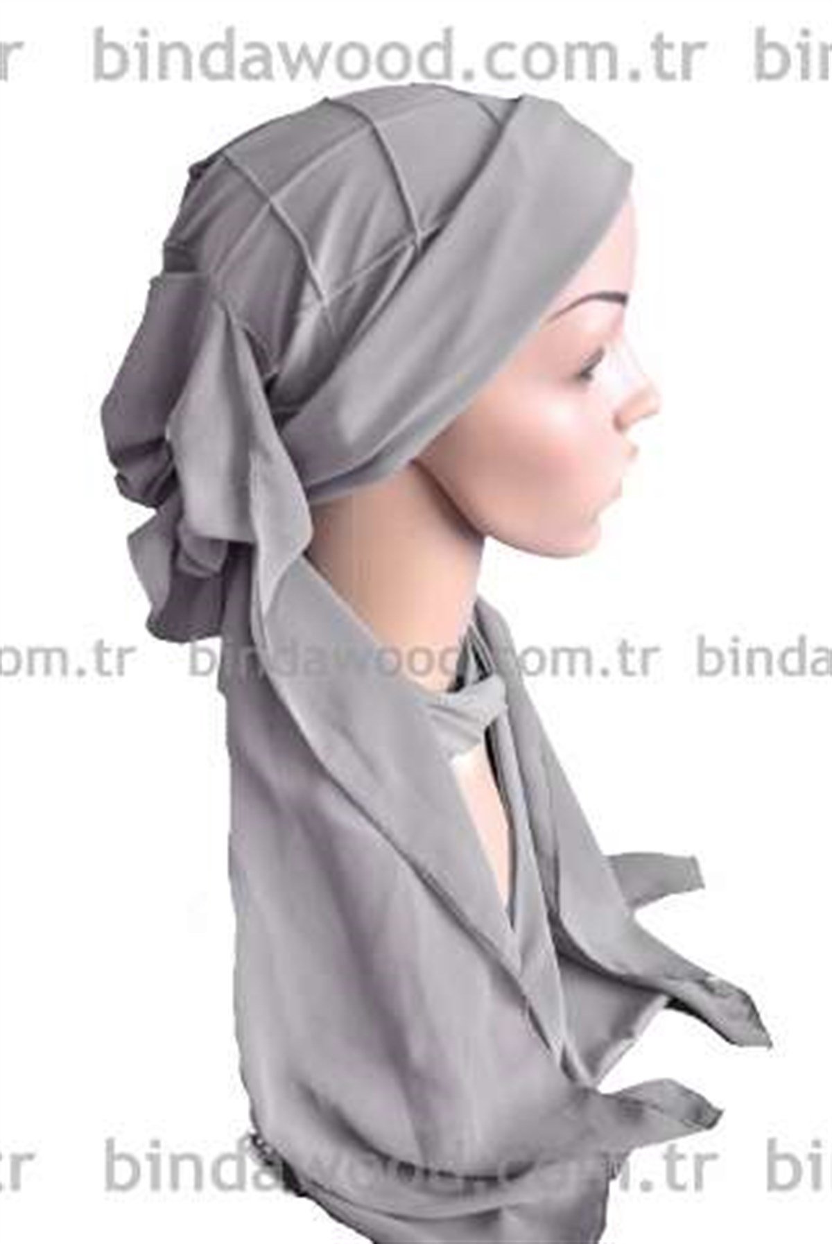 Fularlı Tüllü Soft Gri Hazır Türban