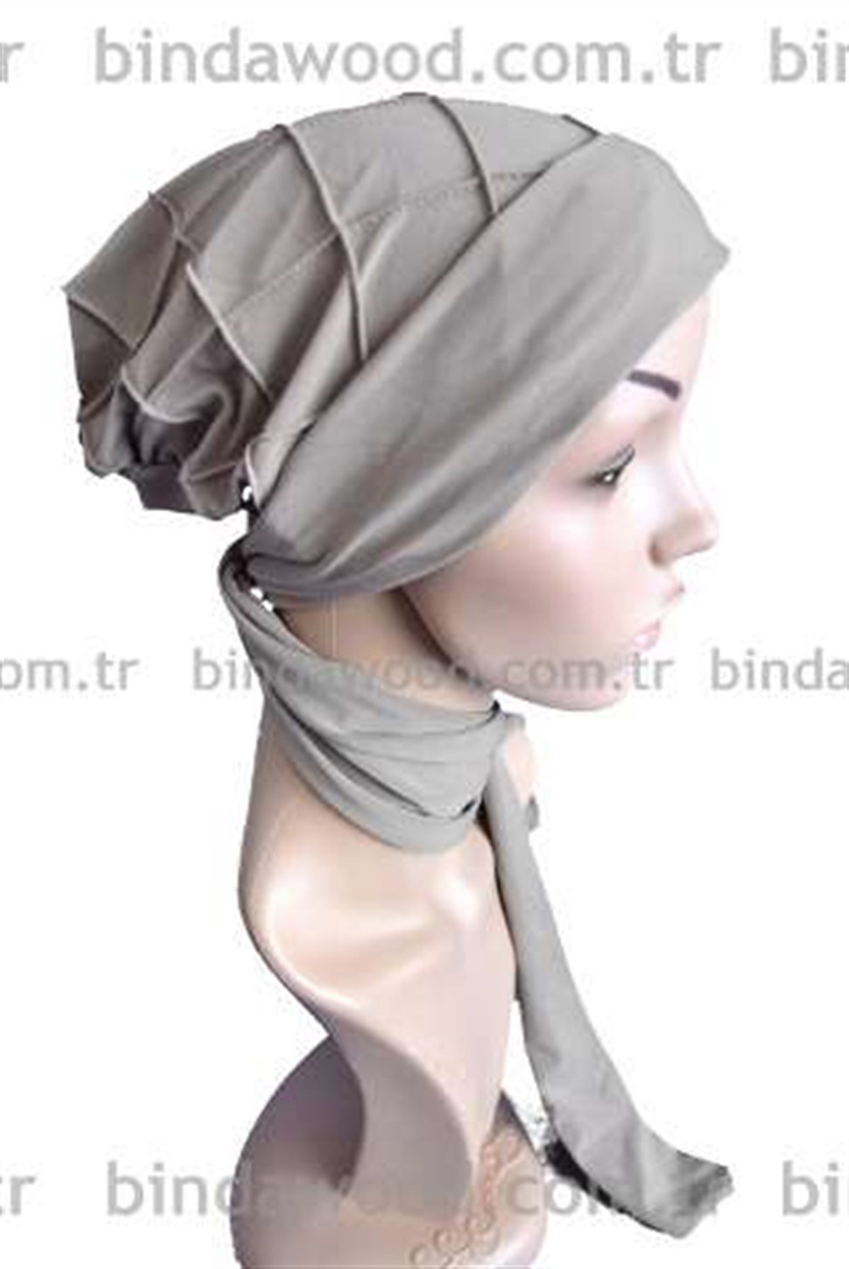 Gri Fularlı Tüllü Tesettür Türban