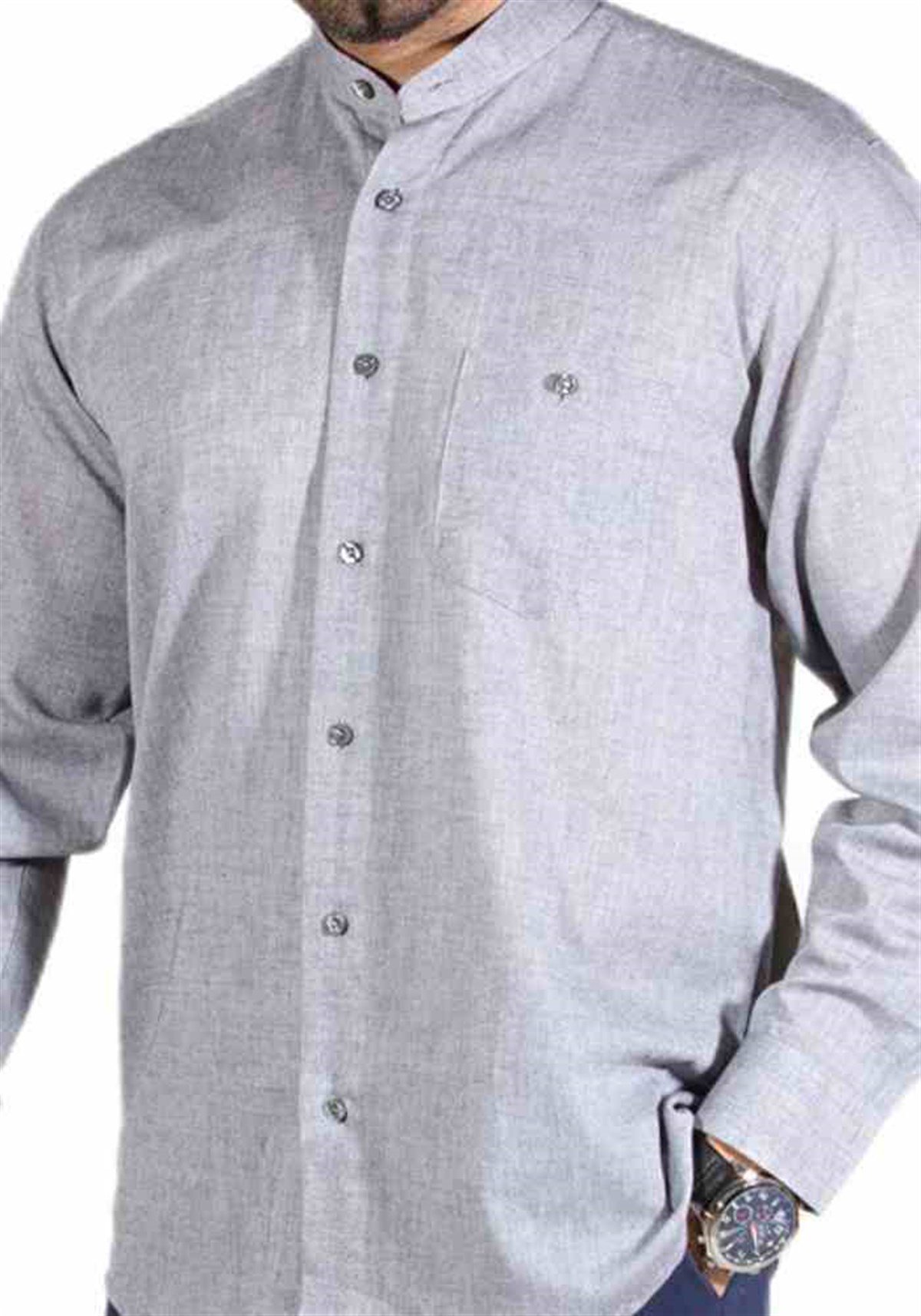 Gri Uzun Kol Cepli Gömlek