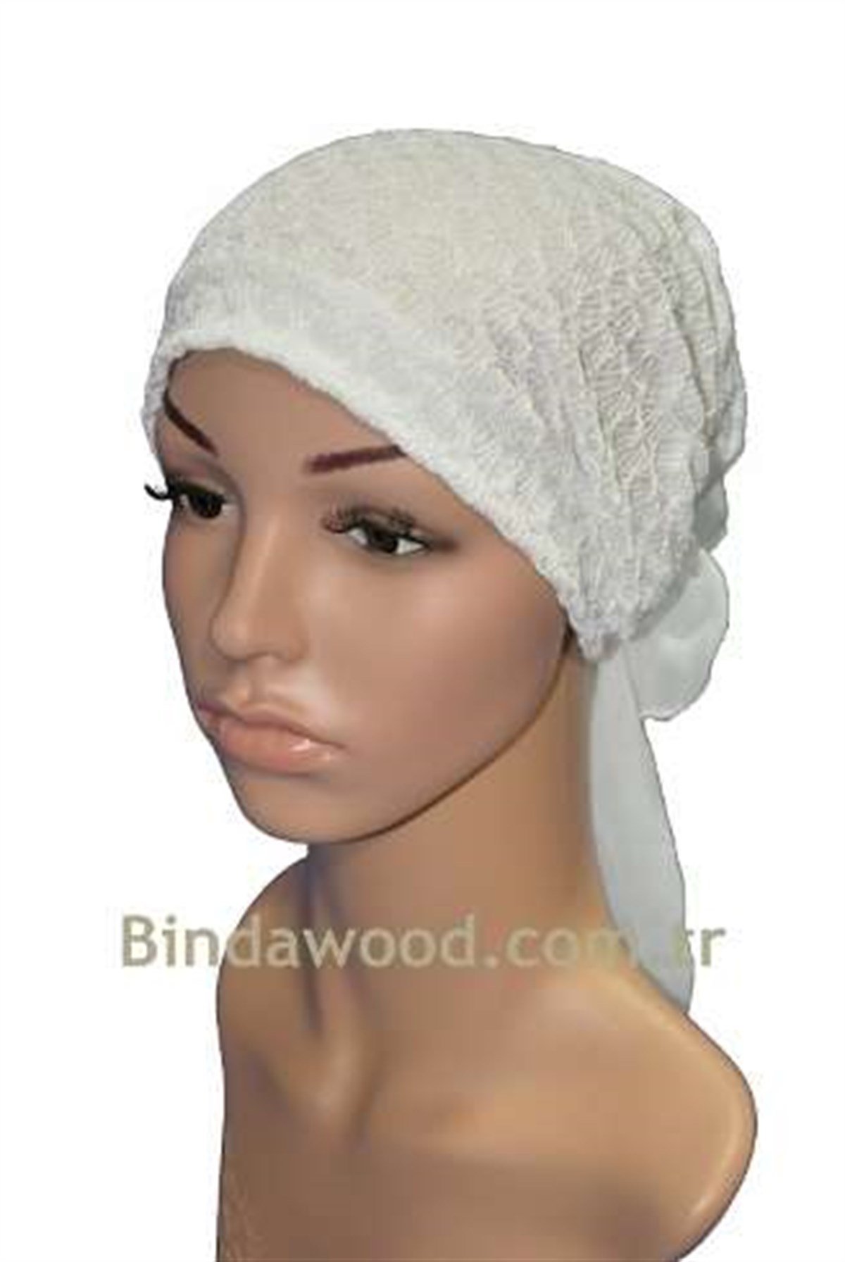 Güpür Görünümlü Krem Hazır Türban