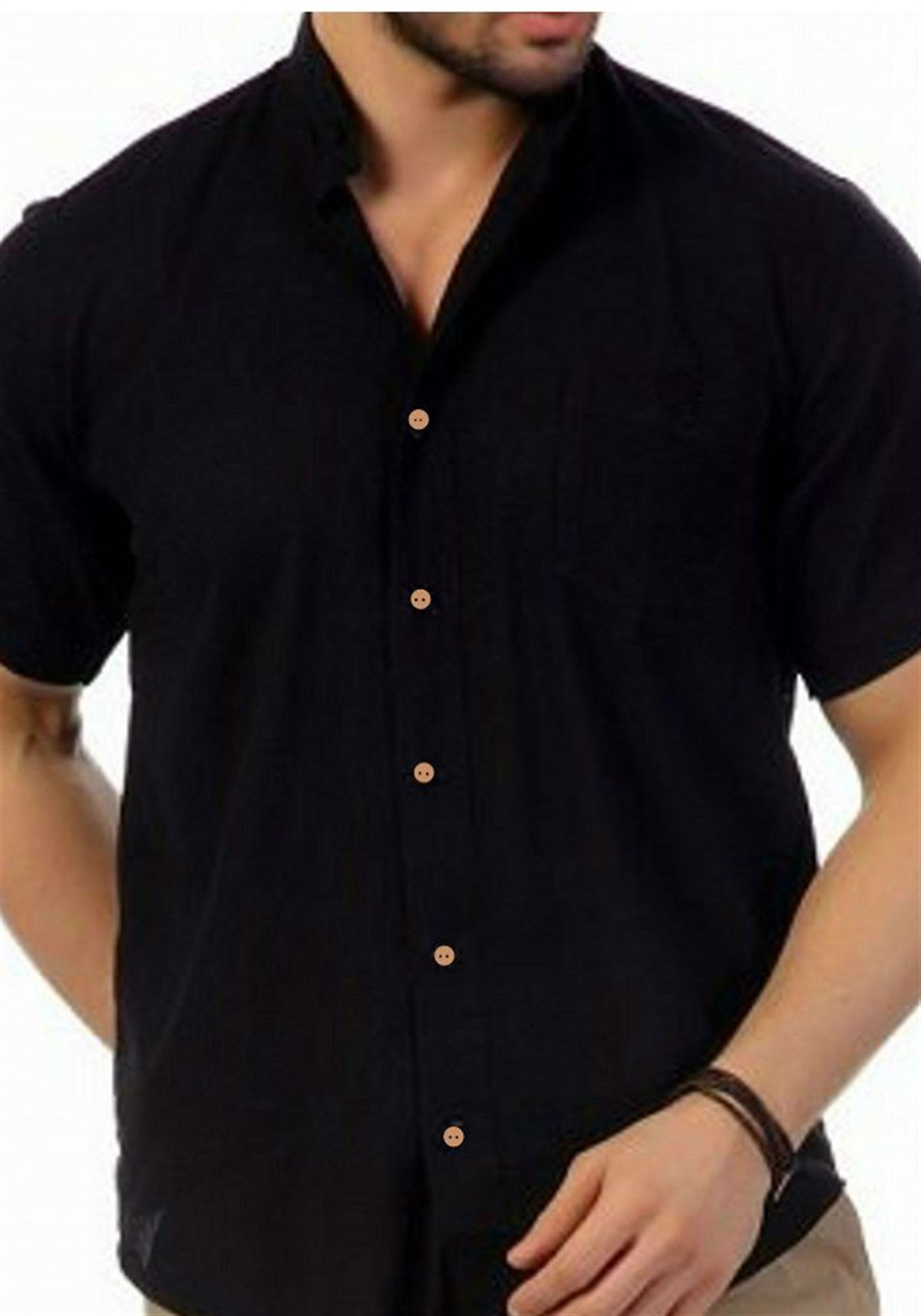 Hakim Yaka Siyah Kısa Kollu Gömlek