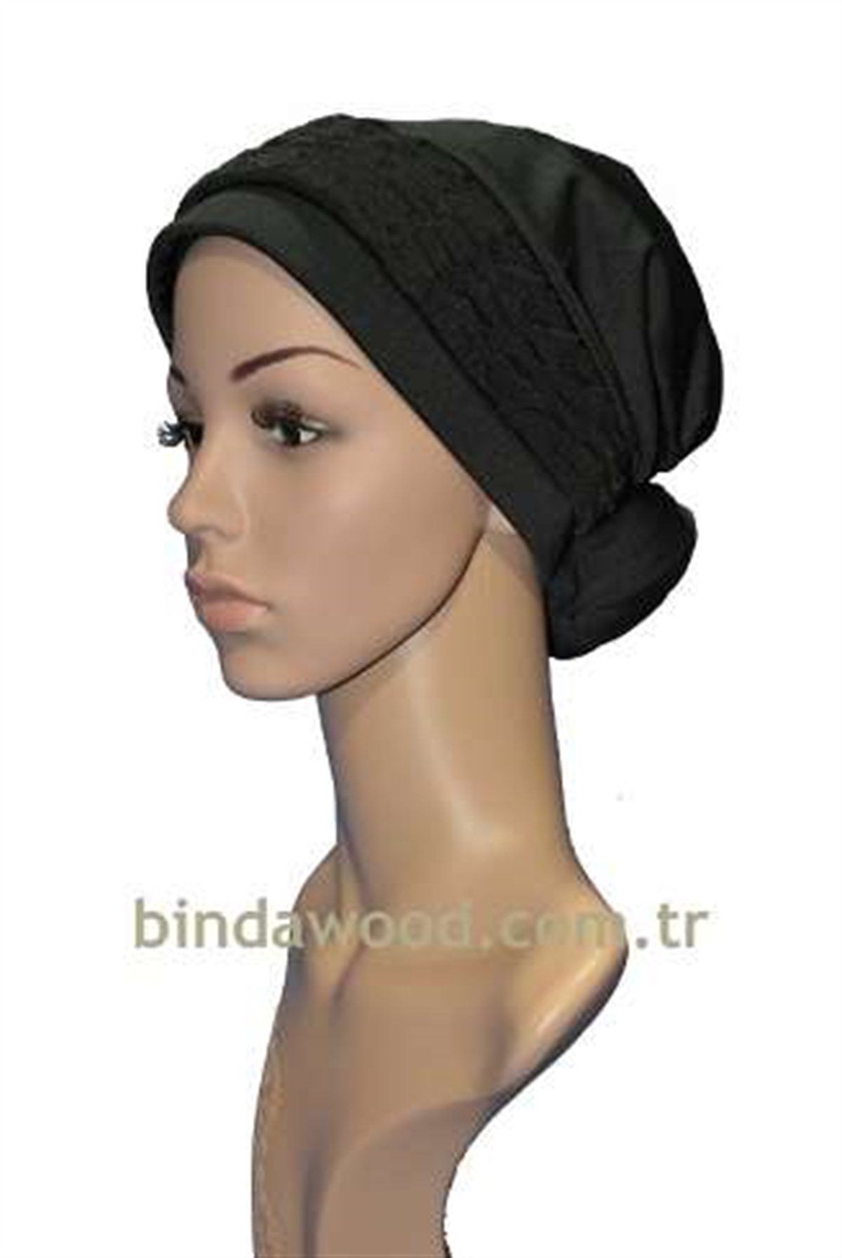 Kabartma Desenli Siyah Topuzlu Abiye Türban Bone