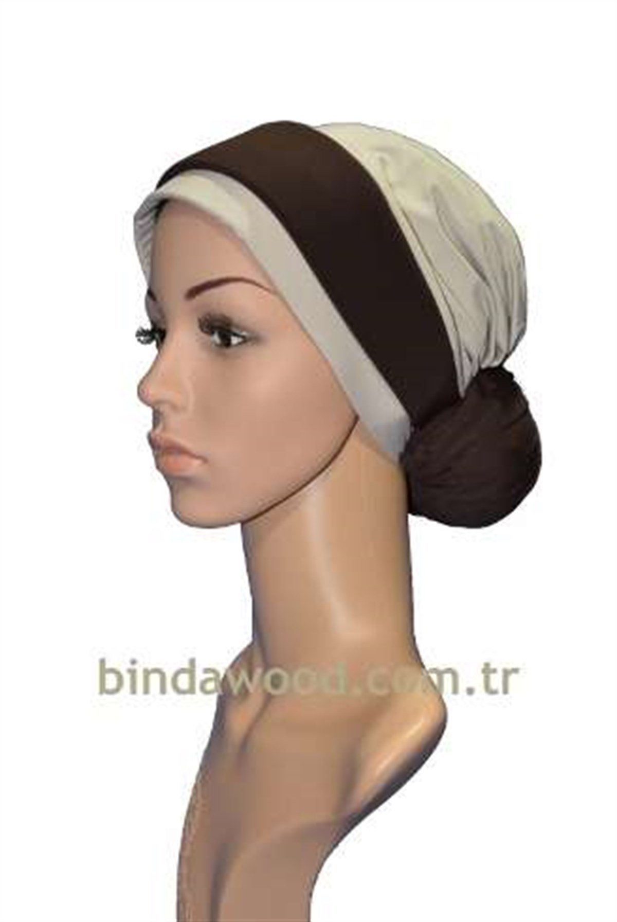 Kahverengi Bantlı Krem Topuzlu Abiye Türban Bone