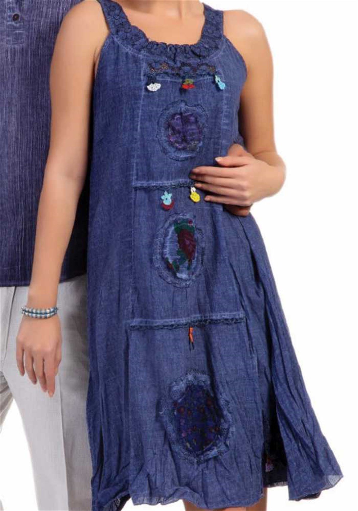 Kolsuz Mavi Kot Elbise