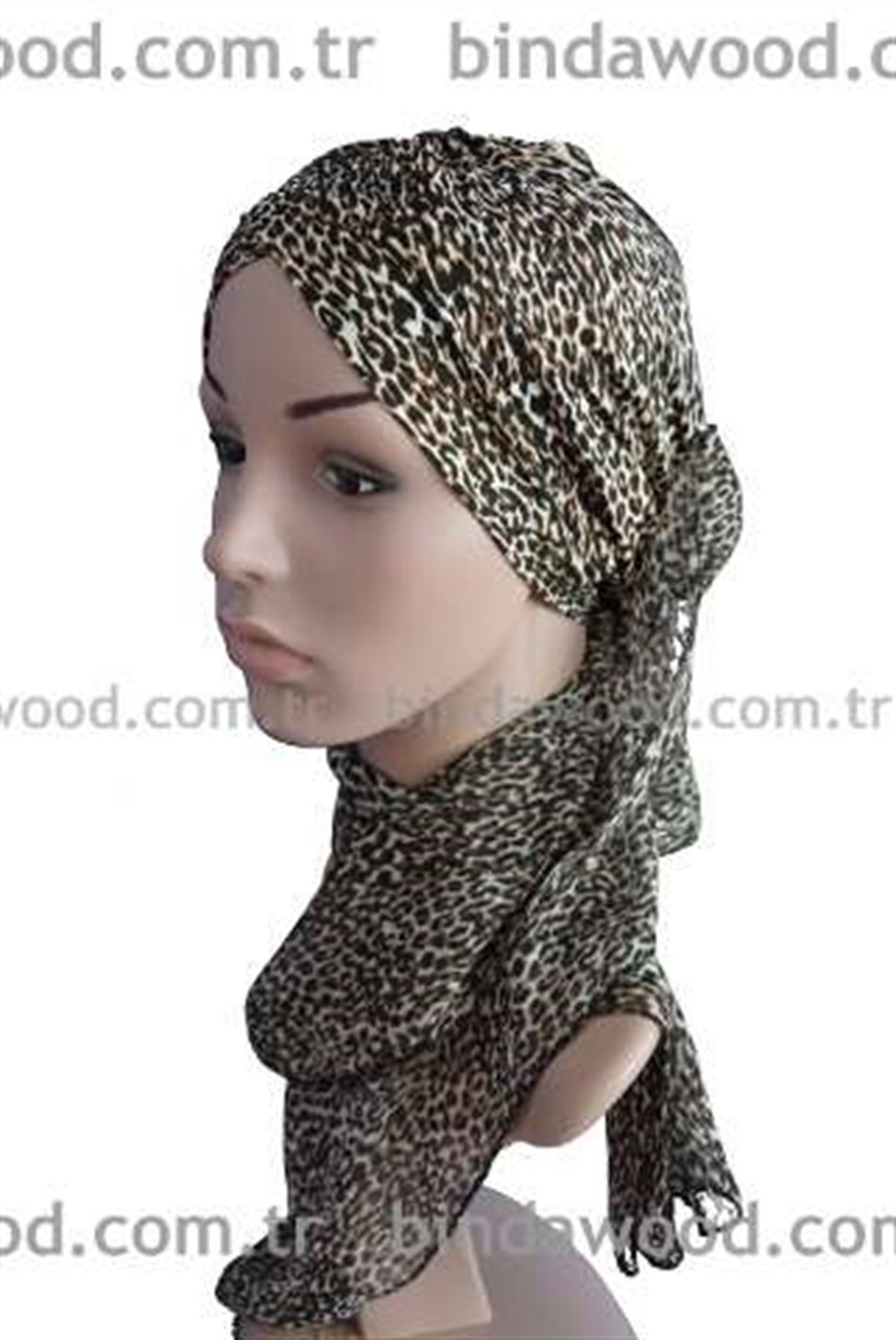 Leopar Mini Desenli Fularlı Hazır Türban