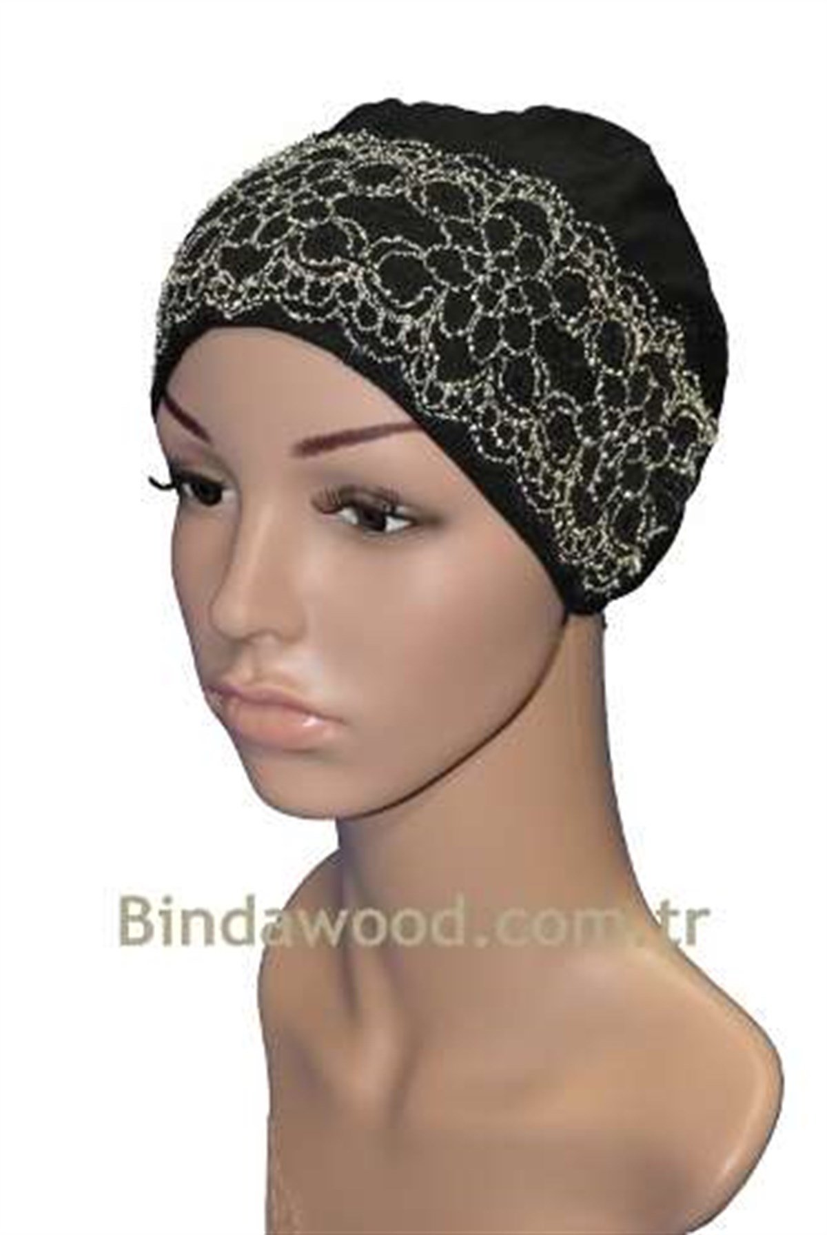 Nakışlı Abiye Bağlamalı Siyah Bone