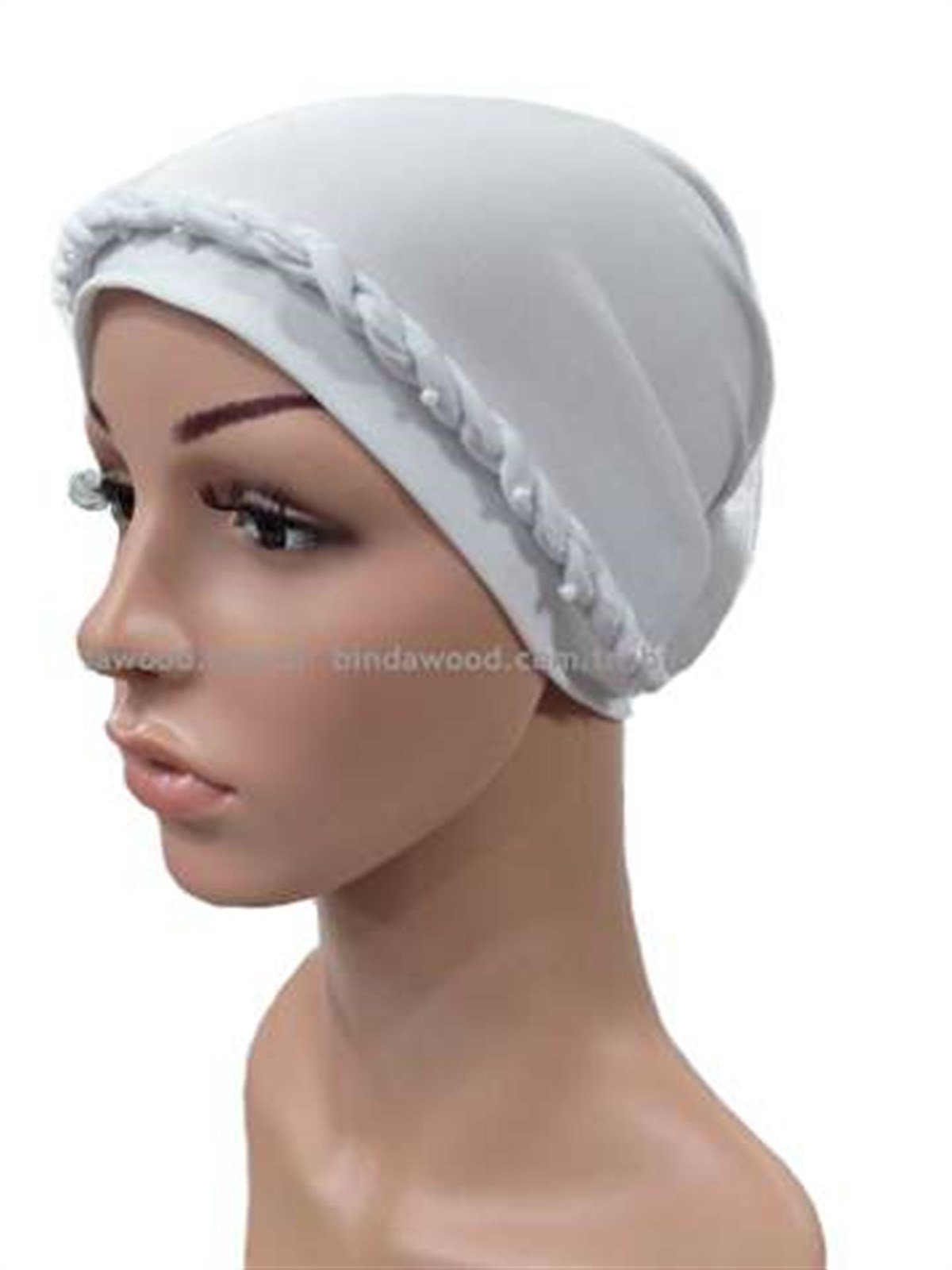 Örgülü Beyaz Hazır Türban