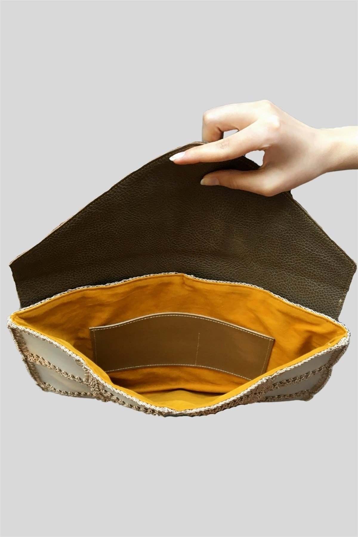 Örme Clutch Çanta Kum Beji