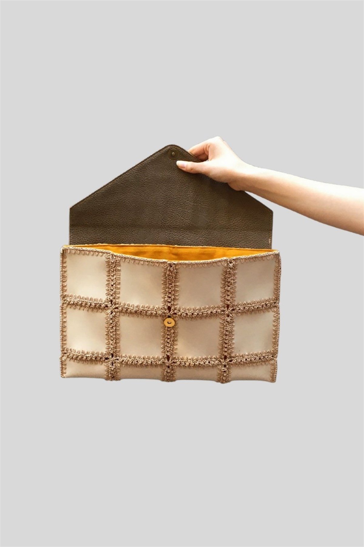 Örme Clutch Çanta Kum Beji