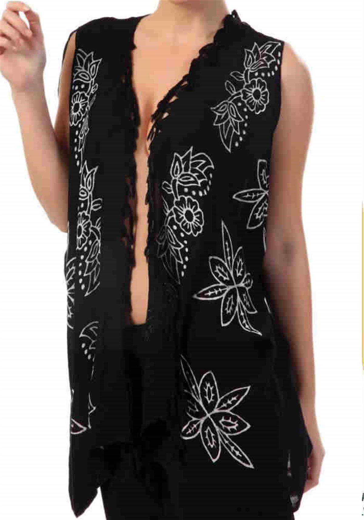 Püsküllü Şal Yelek Taşbaskı