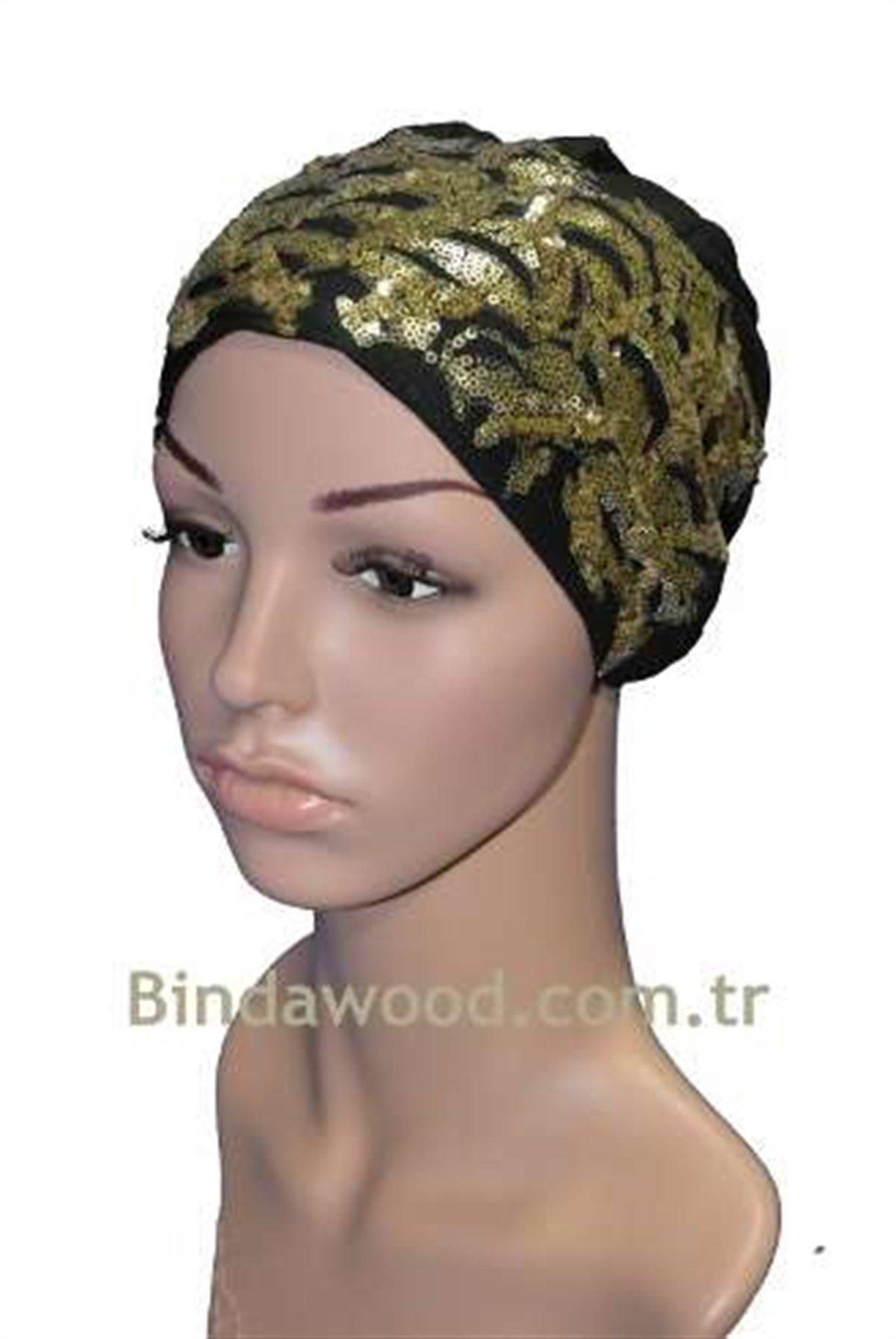 Sarı Pullu Abiye Bağlamalı Siyah Bone