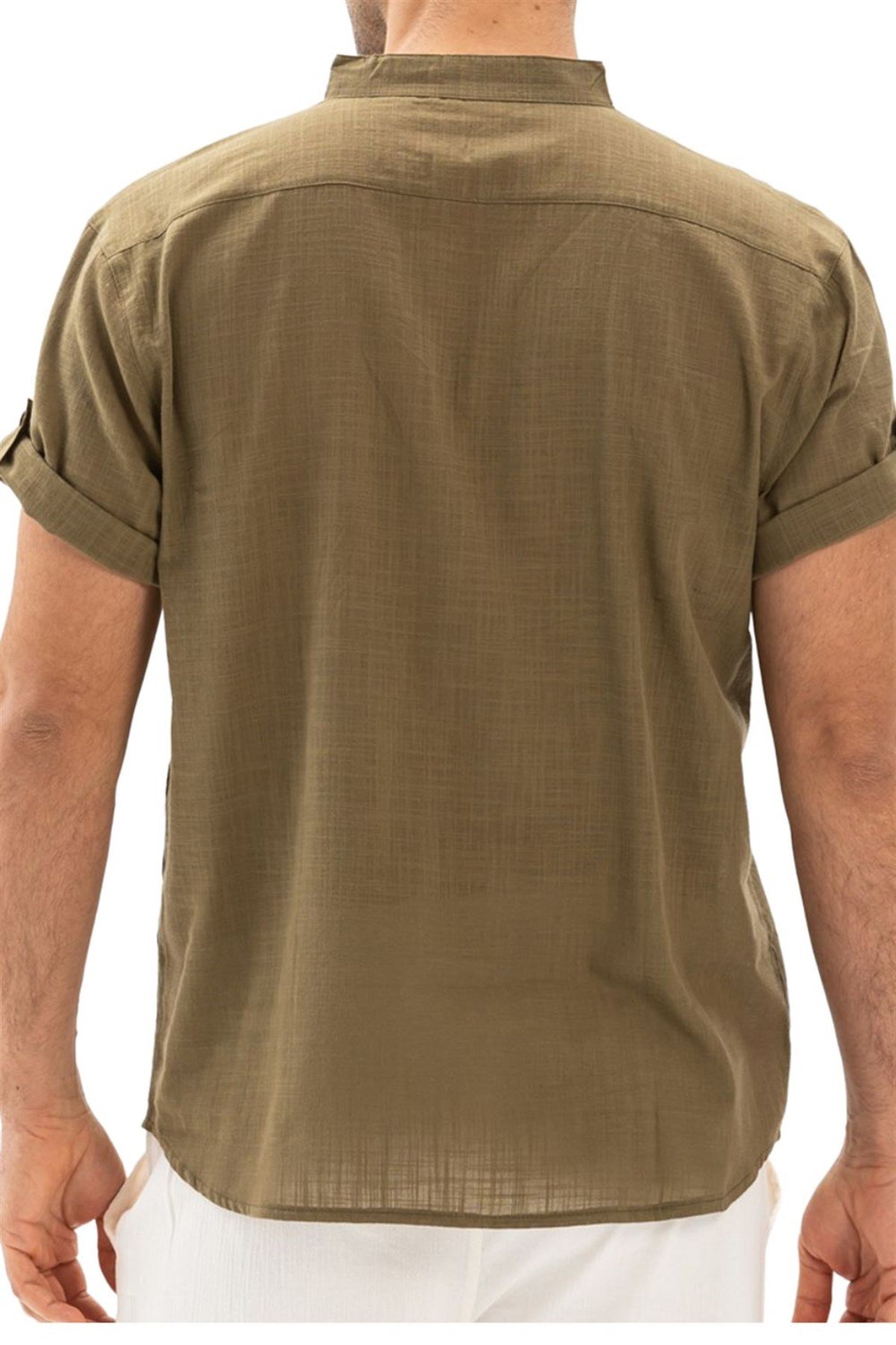 Şile Bezi Hakim Yaka Tshirt Kısa Kollu Koyu Haki