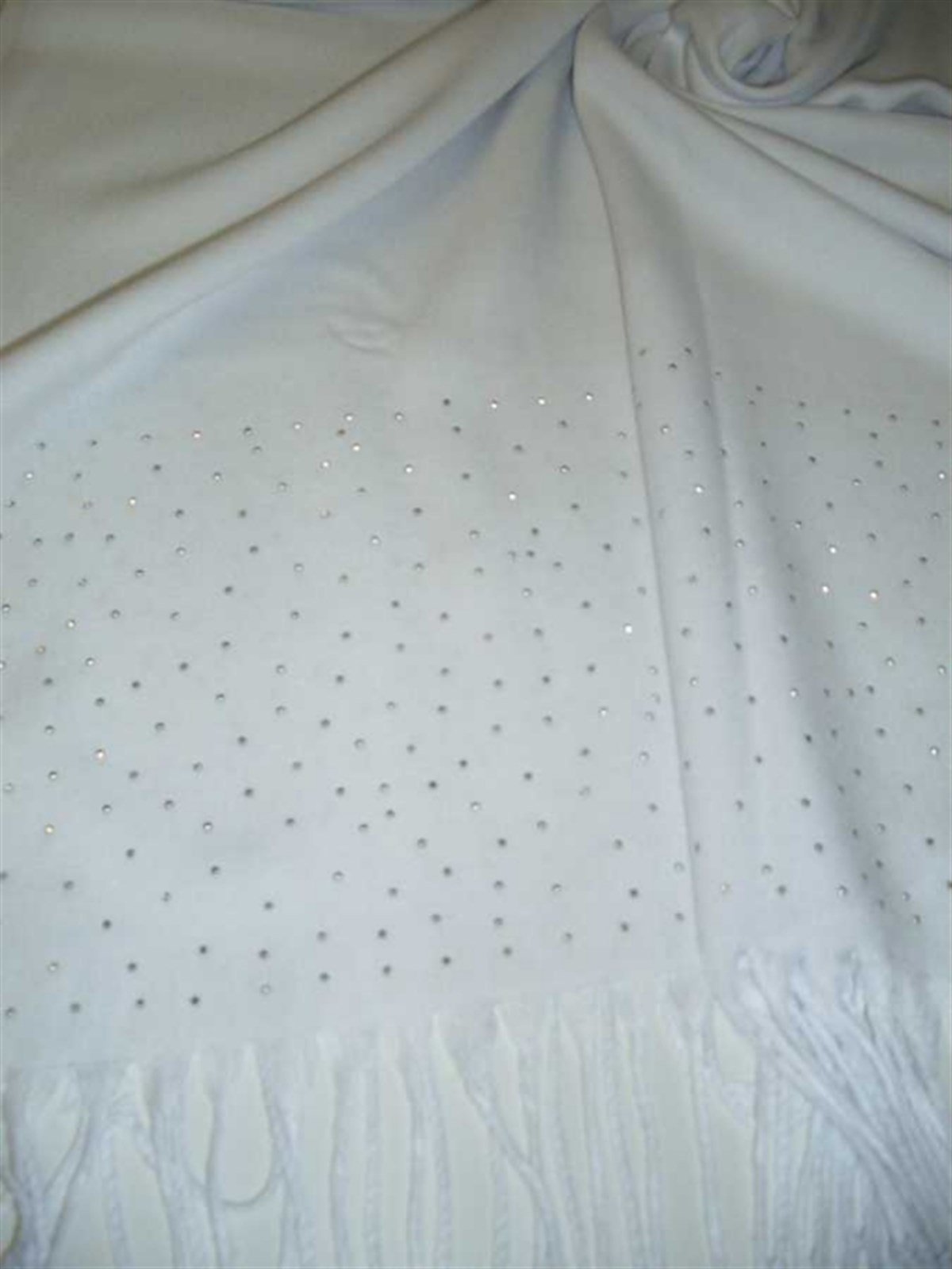 Taşlı Pashmina Şal Açık Krem
