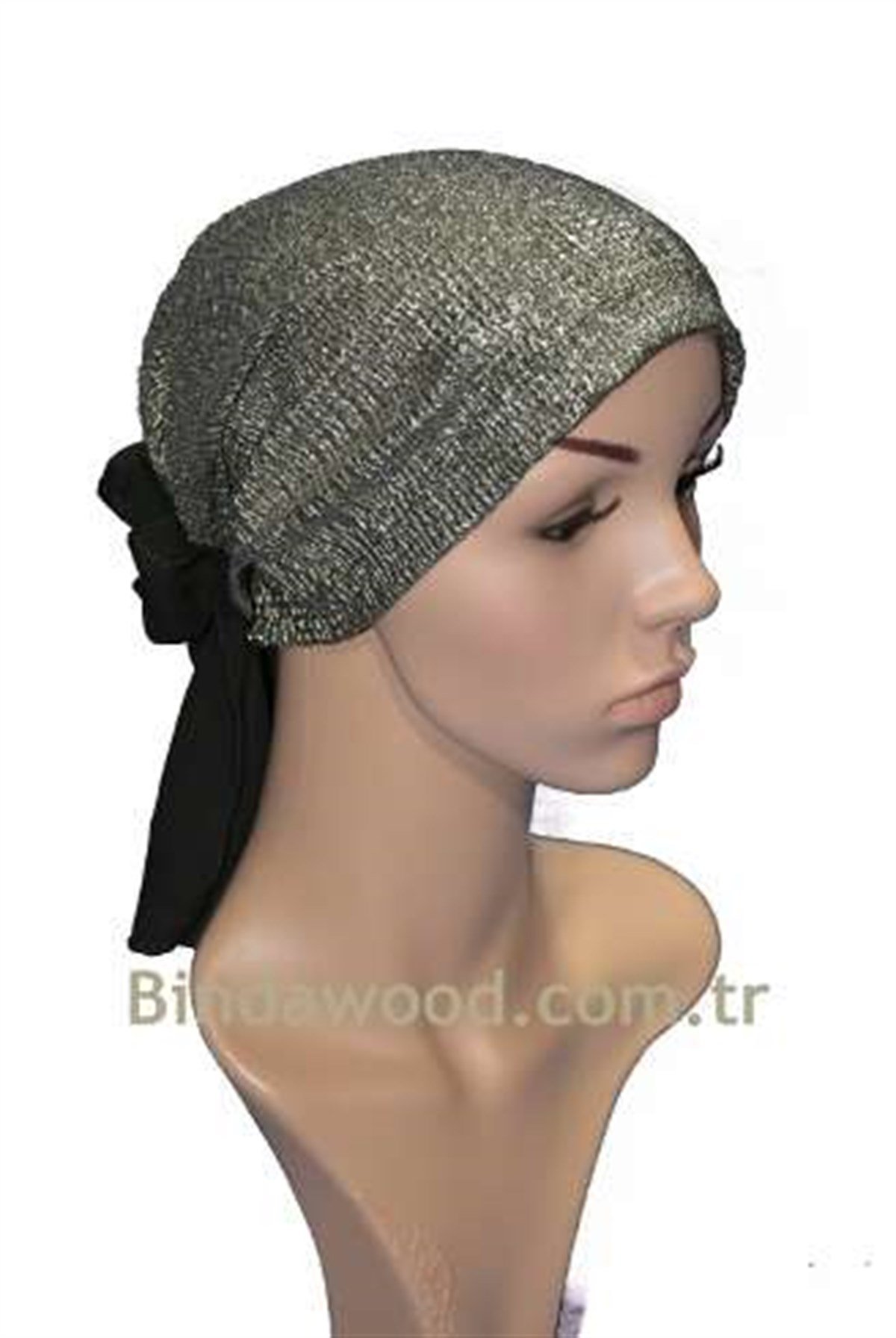 Tül Motifli Gümüş Rengi Abiye Hazır Tesettür Türban