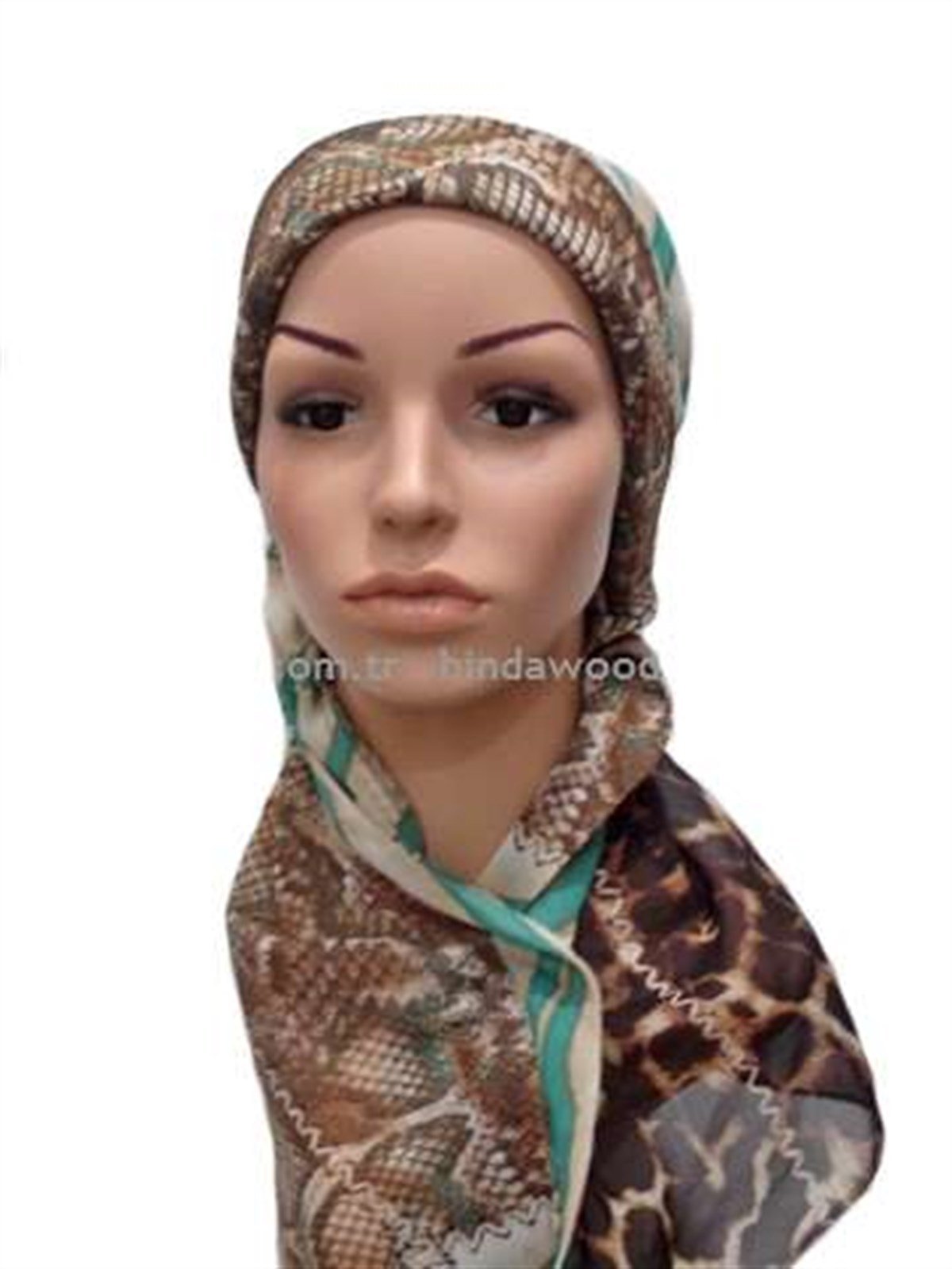 Yeşil Bej Tüllü Hazır Türban