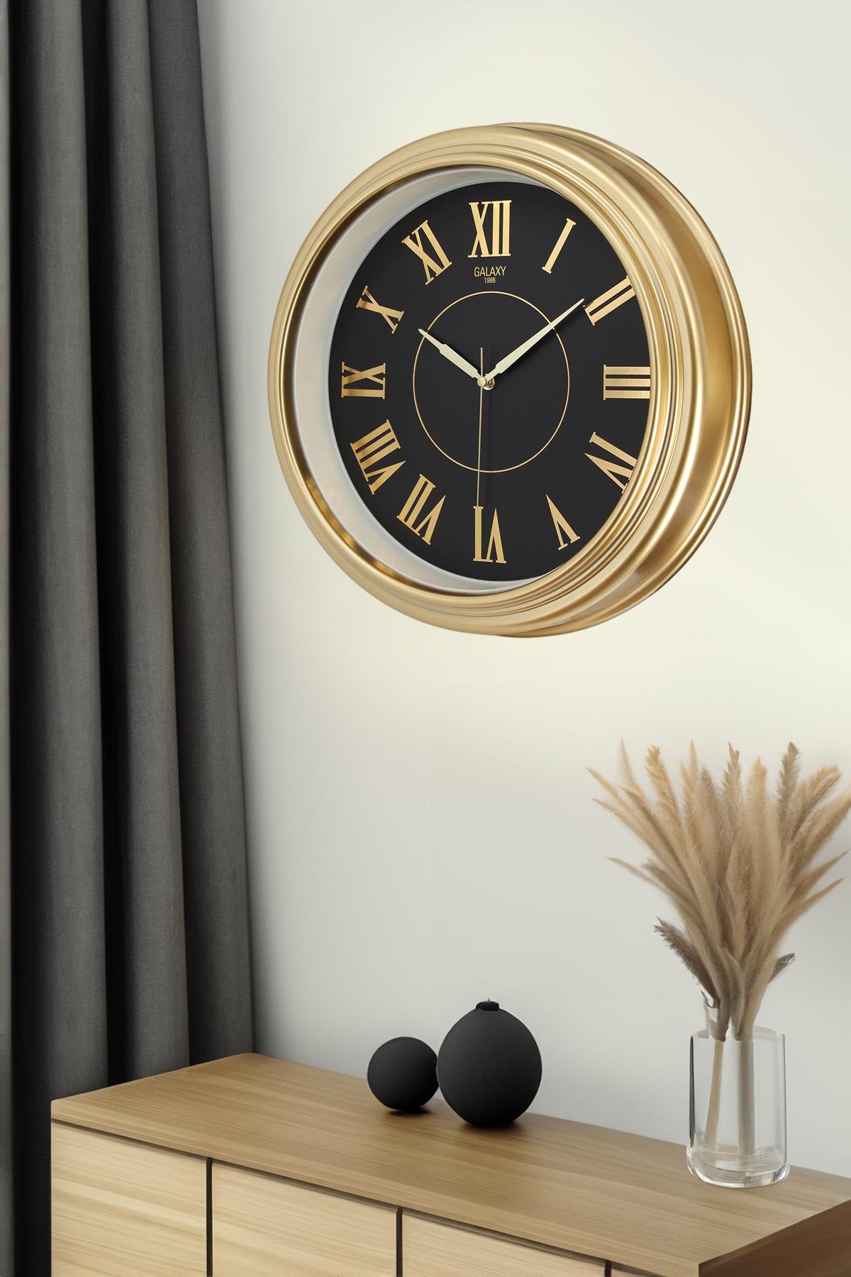 Krem Kasa Gold Çerçeve Duvar Saati 45 cm