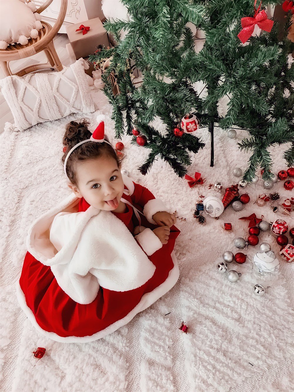 Kidsabu Noelcute Kırmızı Yılbaşı Elbise Ve Beyaz Etol