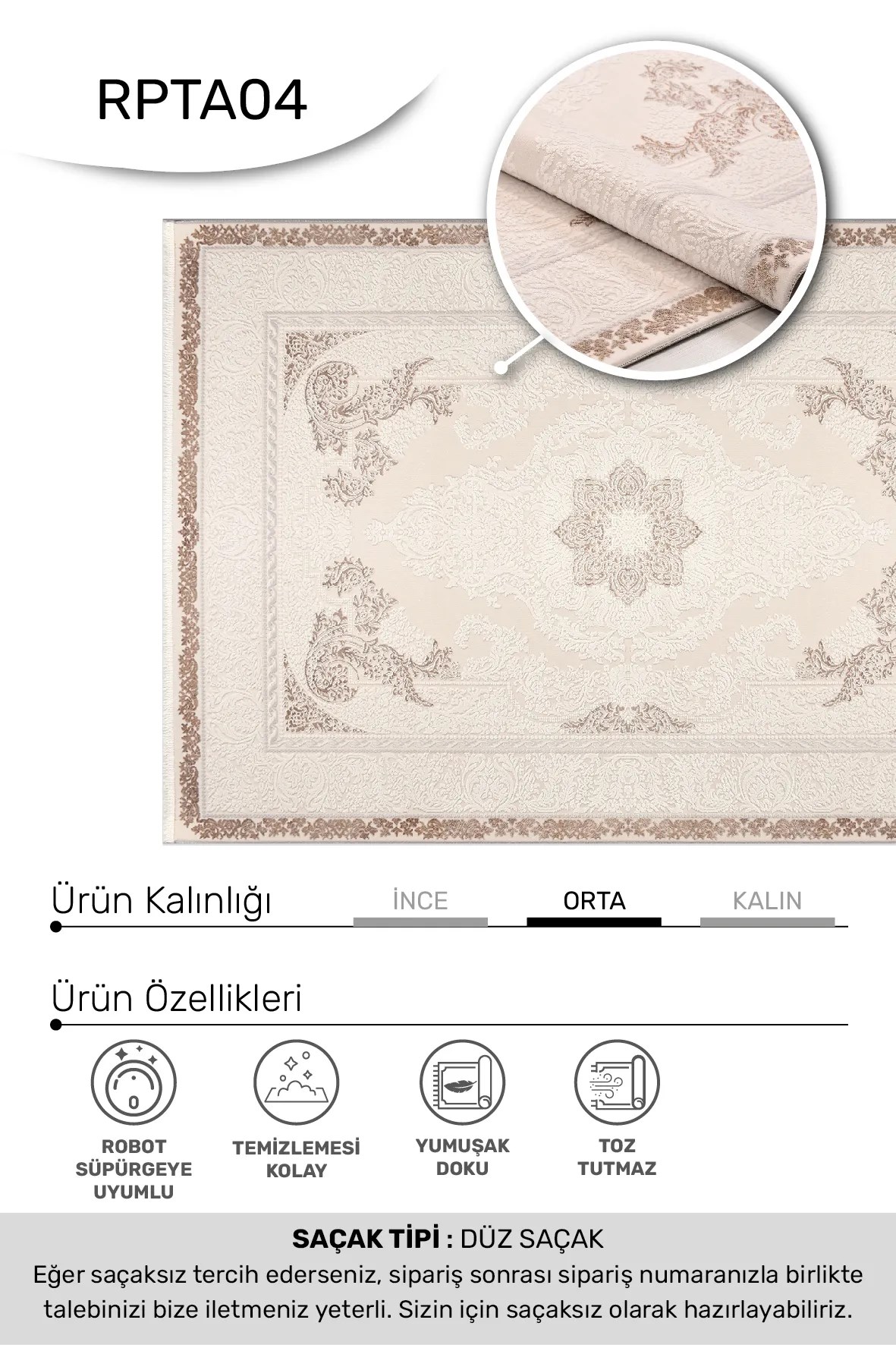 ANTALYA - Krem / Vizon-Oturma Odası,Salon- Robot Süpürgeye Uyumlu -Kolay Temizlenebilir