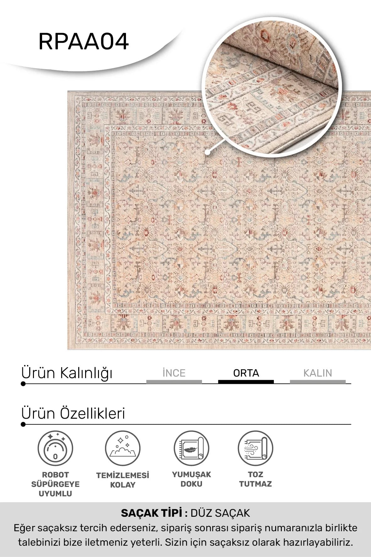ARMA -Krem / Bej Renkli-Oturma Odası,Salon- Robot Süpürgeye Uyumlu -Kolay Temizlenebilir