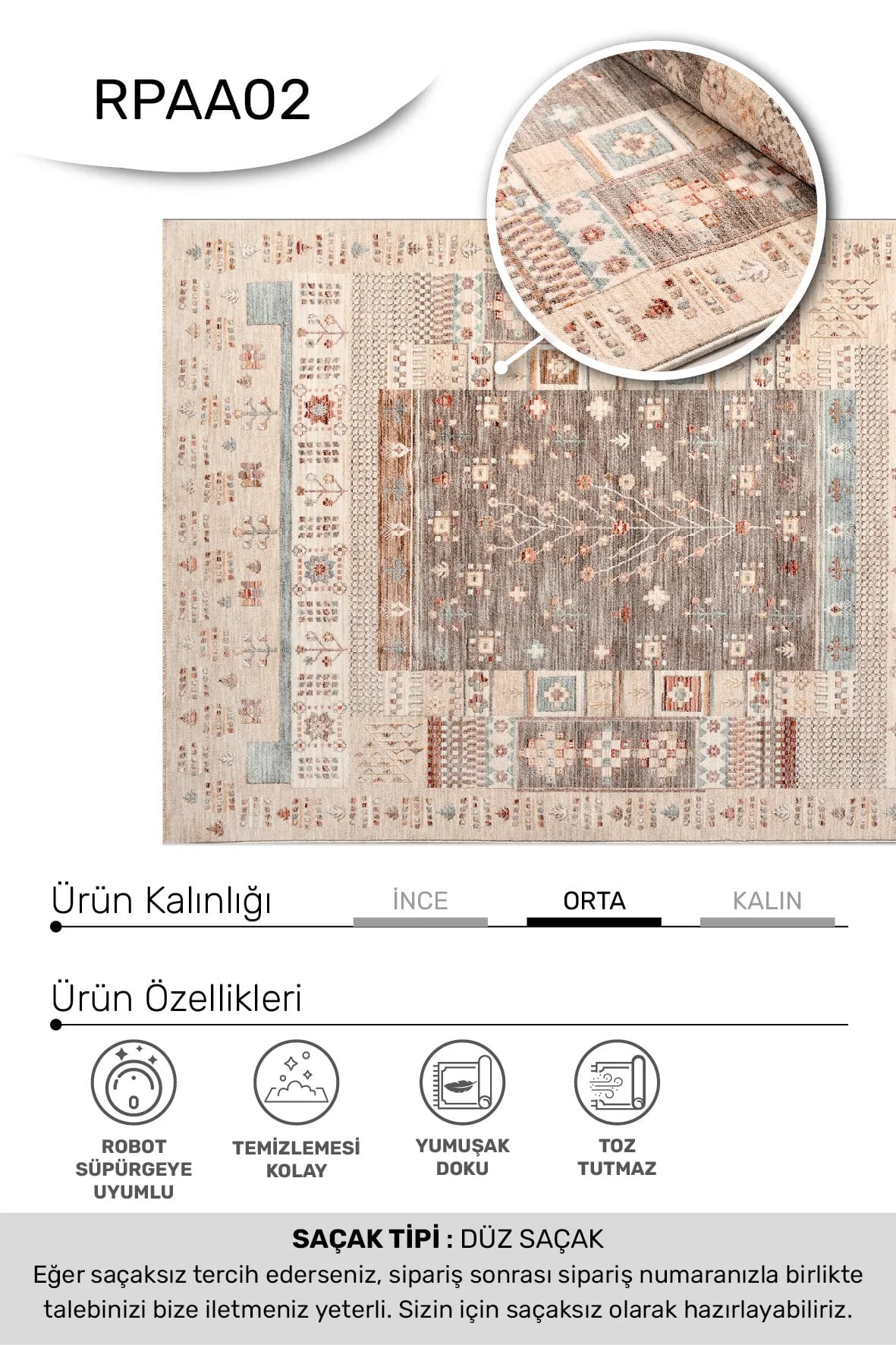 ARMA -Vizon / Renkli-Oturma Odası,Salon- Robot Süpürgeye Uyumlu -Kolay Temizlenebilir