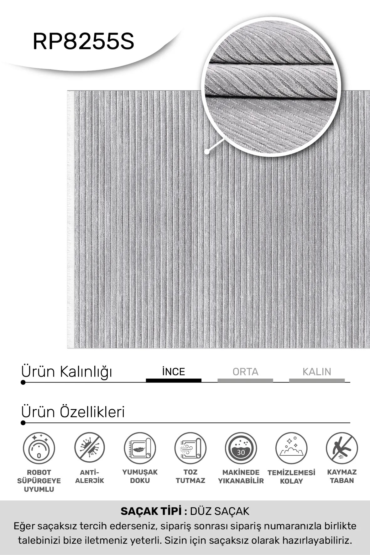 AYLA-Gri - Özel Ölçü-Oturma Odası, Koridor Halısı-Kaymaz Taban-Robot Süpürgeye Uyumlu-Kolay Temizlenebilir-Uygun Fiyat