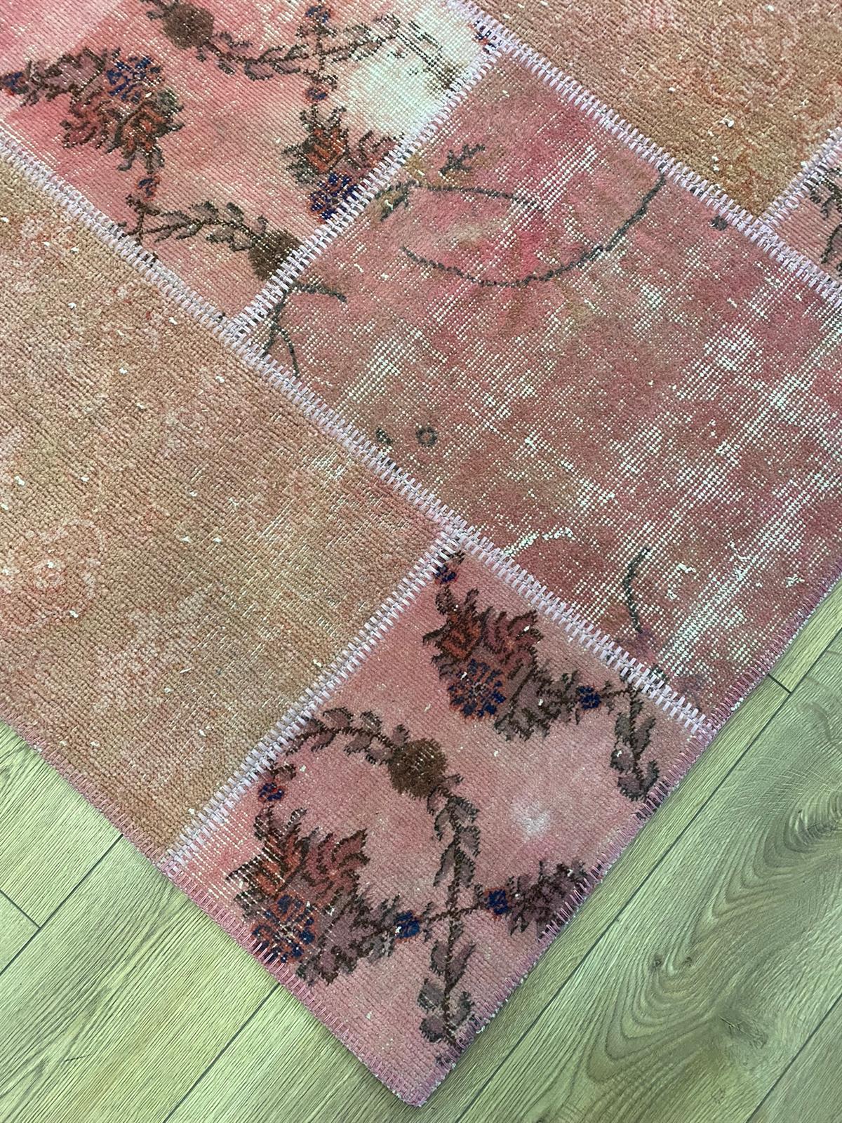 Çam Halı 125 Pembe El Dokuma Patchwork Yün Halı
